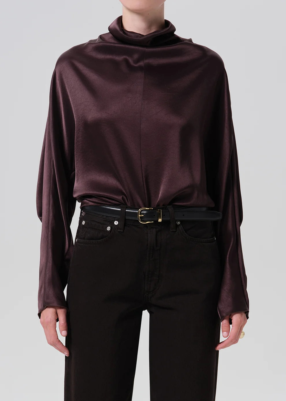 LEO BOUTIQUE Ilaria Draped LS Top | Espresso CITIZEN'S OF HUMANITY