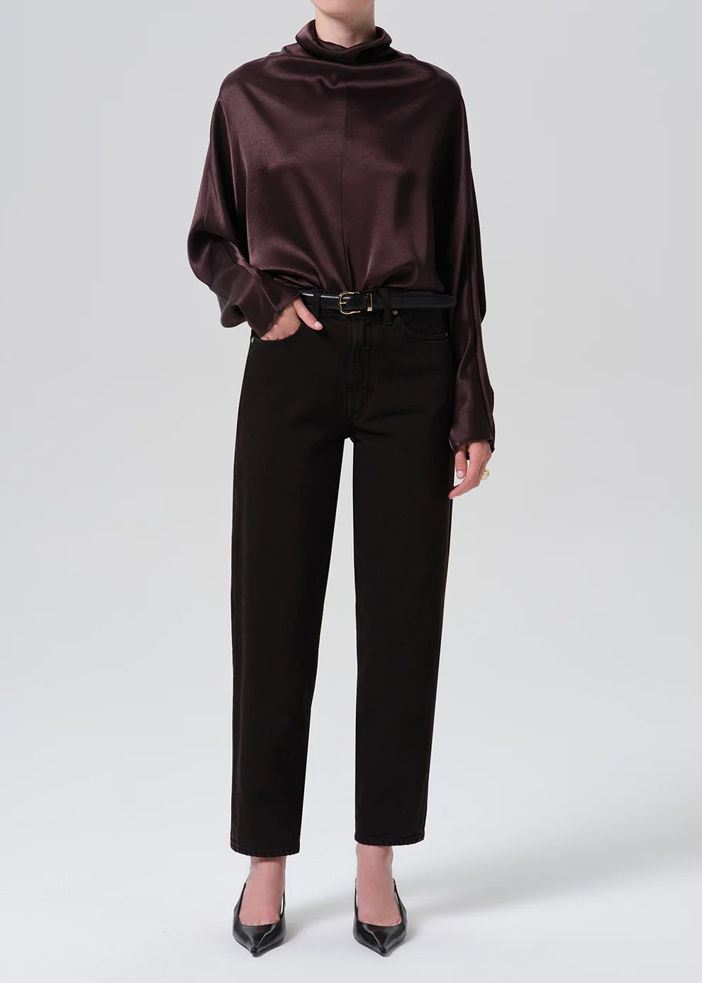 LEO BOUTIQUE Ilaria Draped LS Top | Espresso CITIZEN'S OF HUMANITY