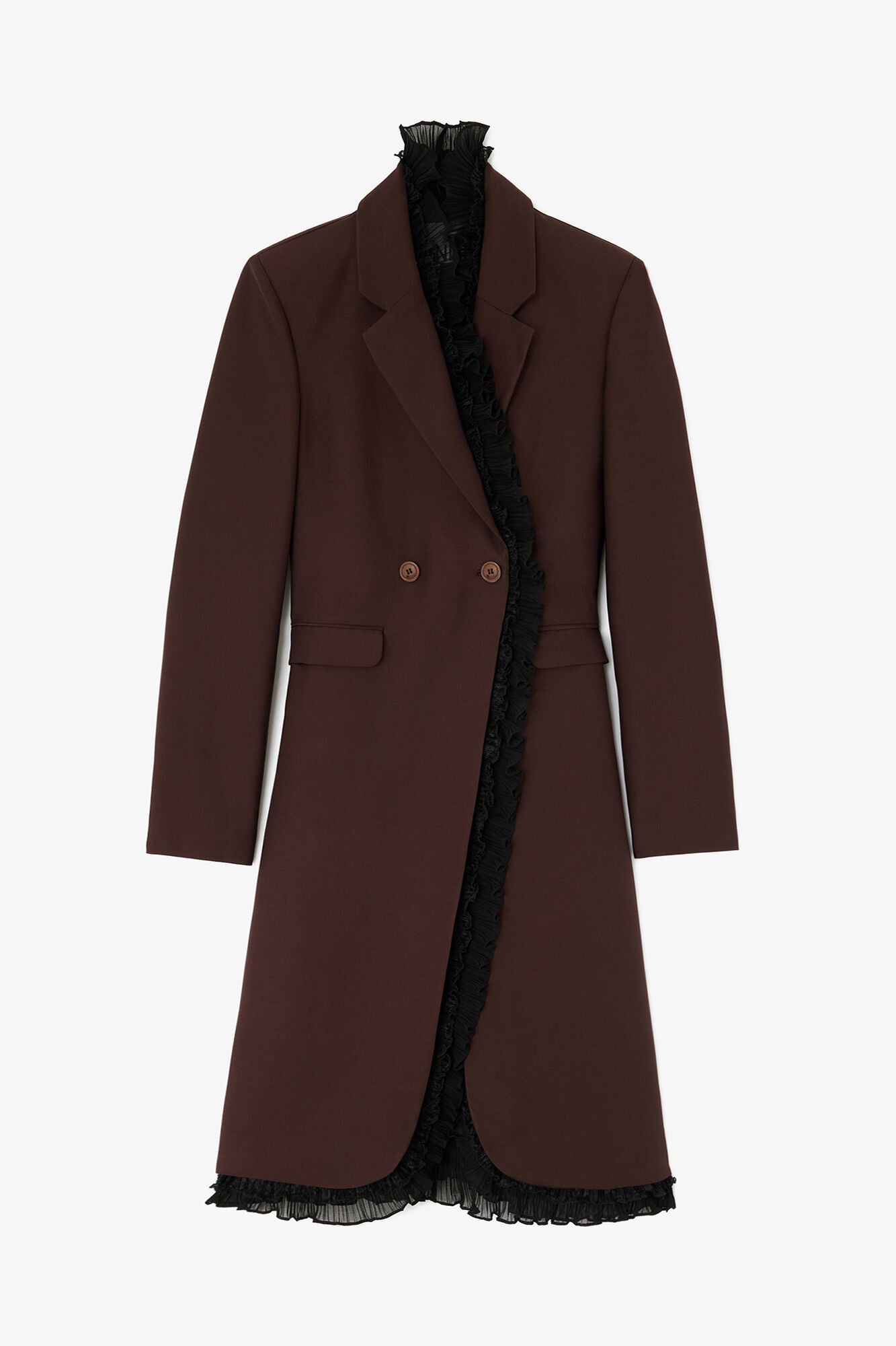 LEO BOUTIQUE Double Wool Viscose Suiting Long Blazer | Chocolate Plum GANNI