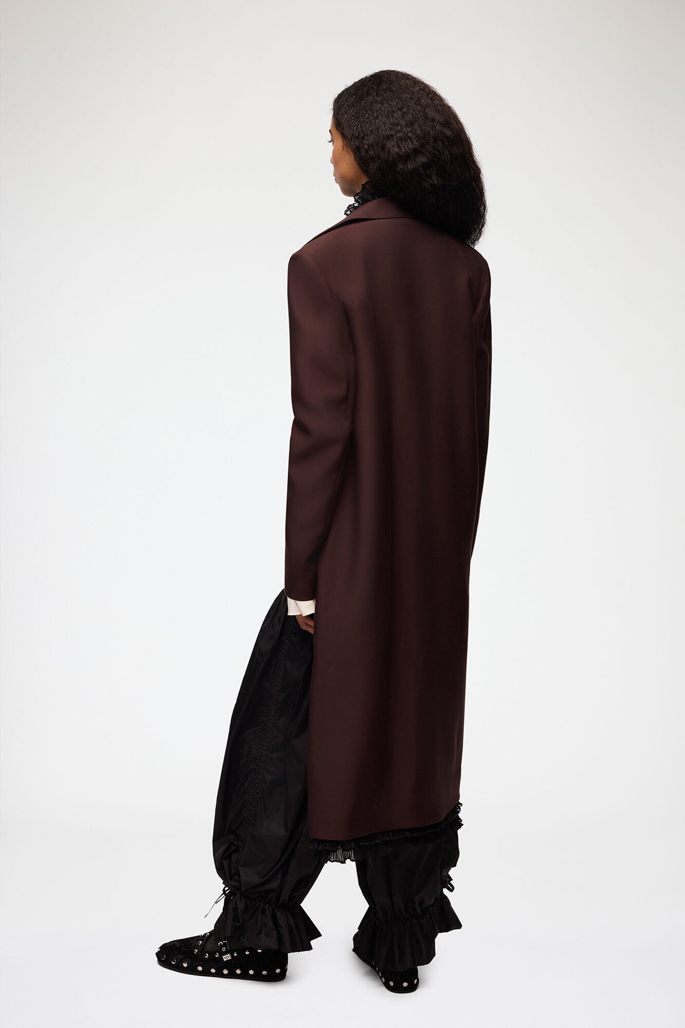 LEO BOUTIQUE Double Wool Viscose Suiting Long Blazer | Chocolate Plum GANNI