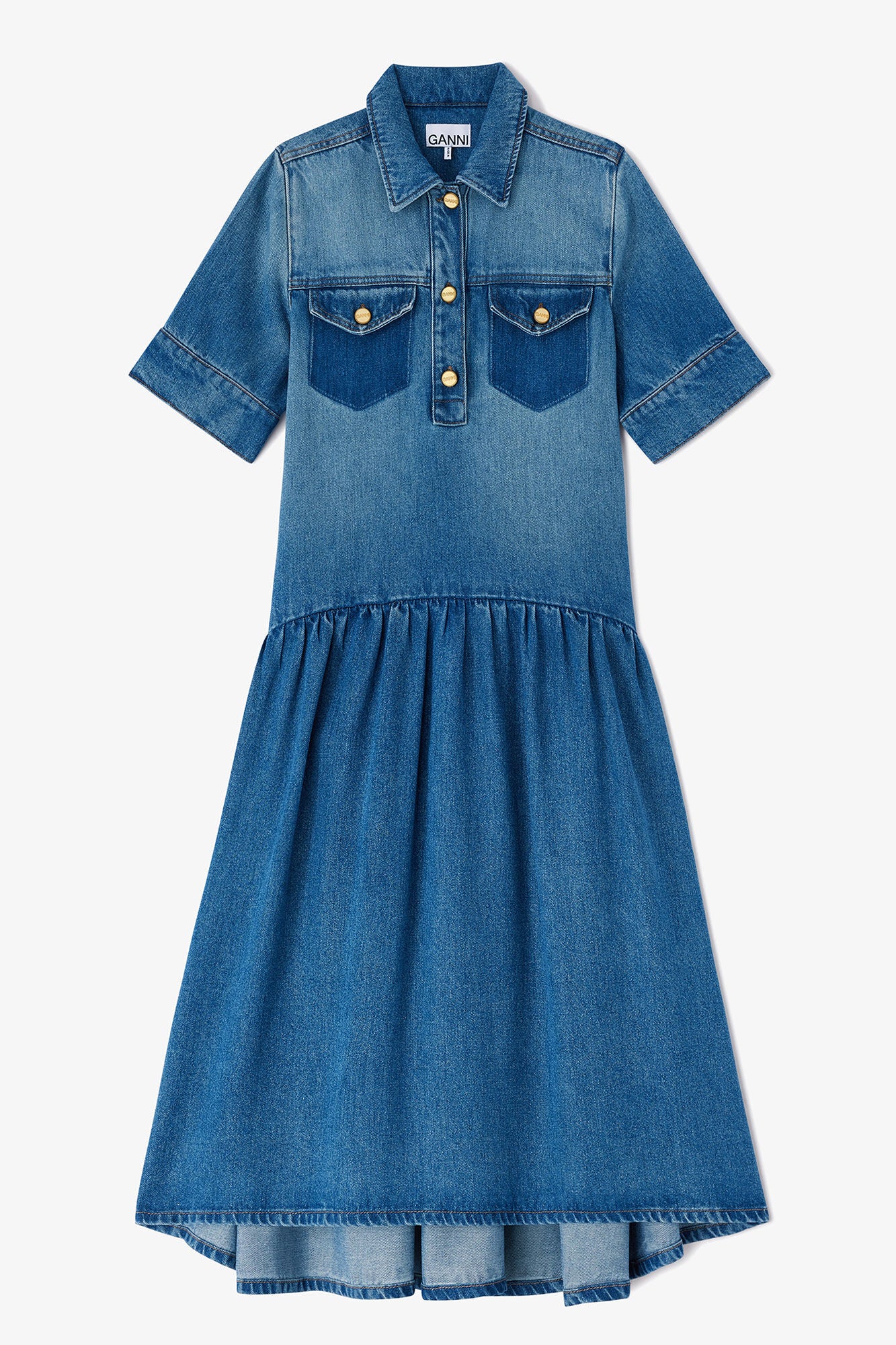 GANNI Light Weight Denim Midi Dress | Tint Wash LEO BOUTIQUE