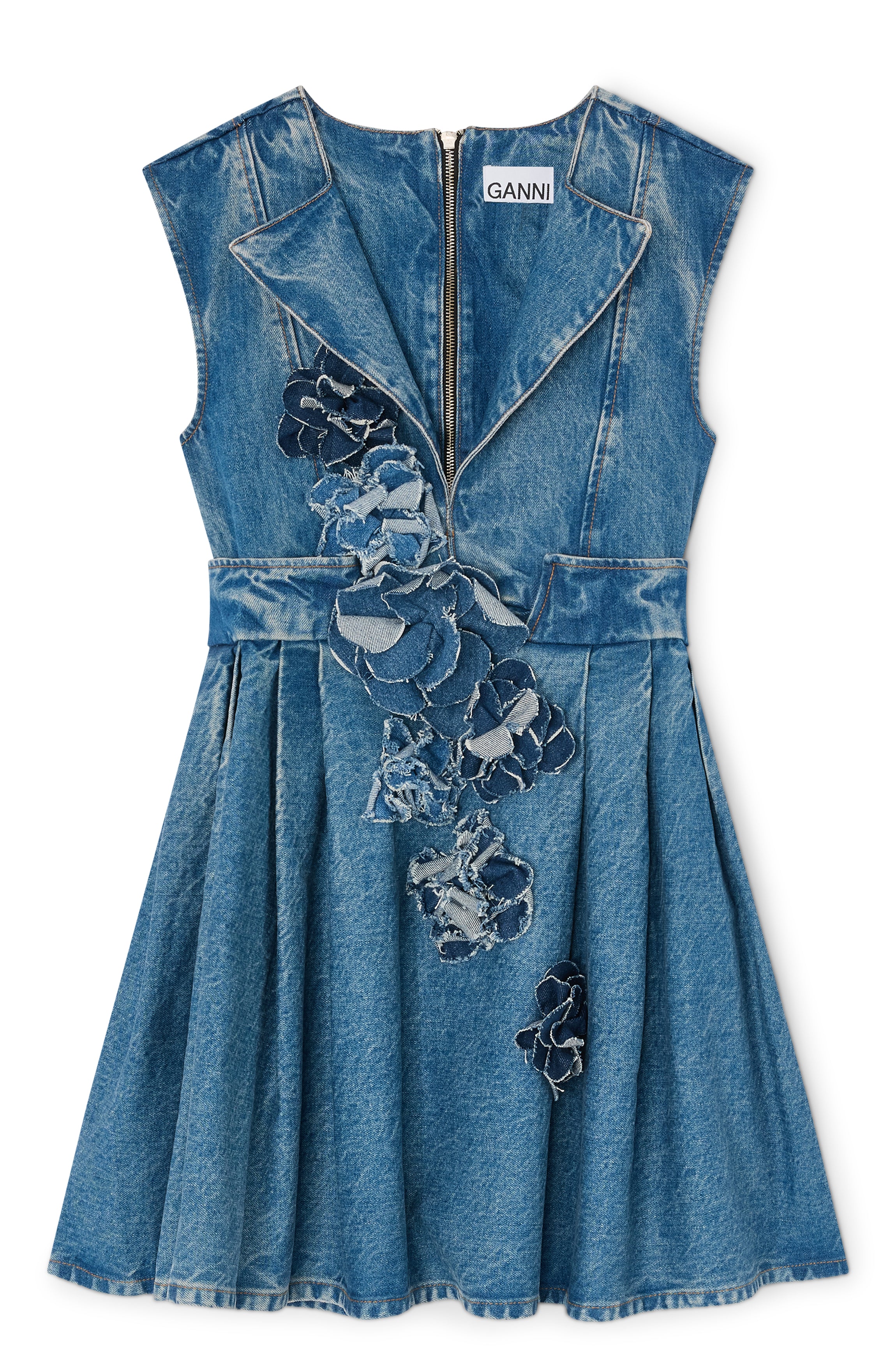 Flower Denim Puff Mini Dress | Indigo