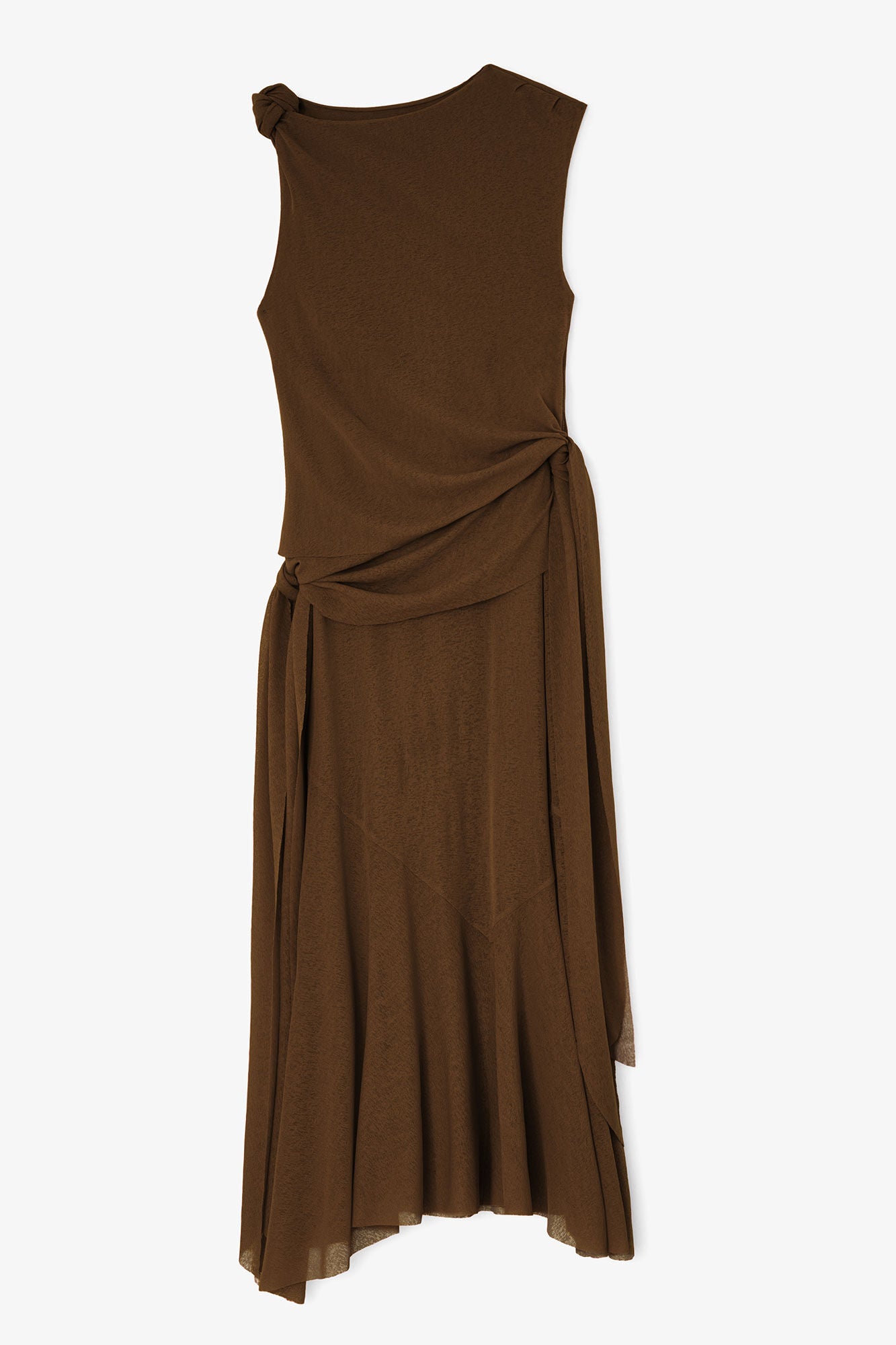 LEO BOUTIQUE Marl Mesh Draped Knot Detailing Long Dress | Chocolate GANNI