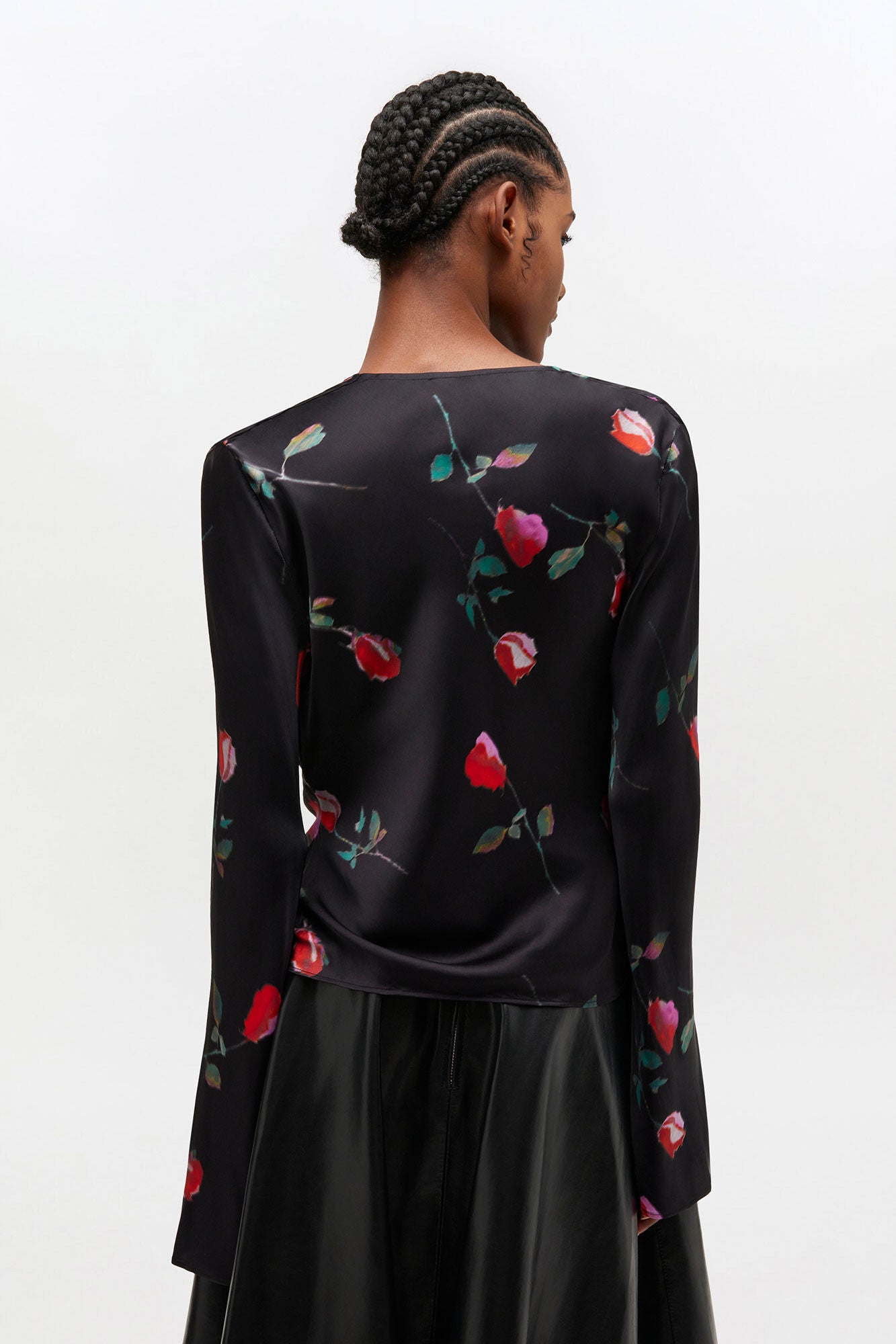 GANNI Printed Stretch Satin Blouse | Black LEO BOUTIQUE