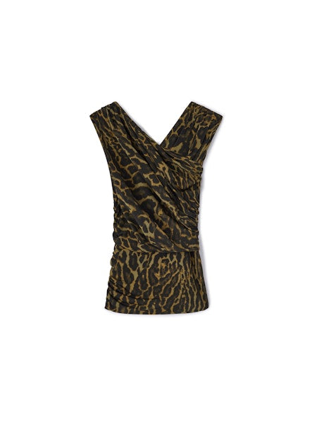 LEO BOUTIQUE Printed Shiny Jersey Ruched Blouse | Khaki GANNI