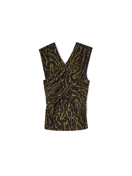 LEO BOUTIQUE Printed Shiny Jersey Ruched Blouse | Khaki GANNI