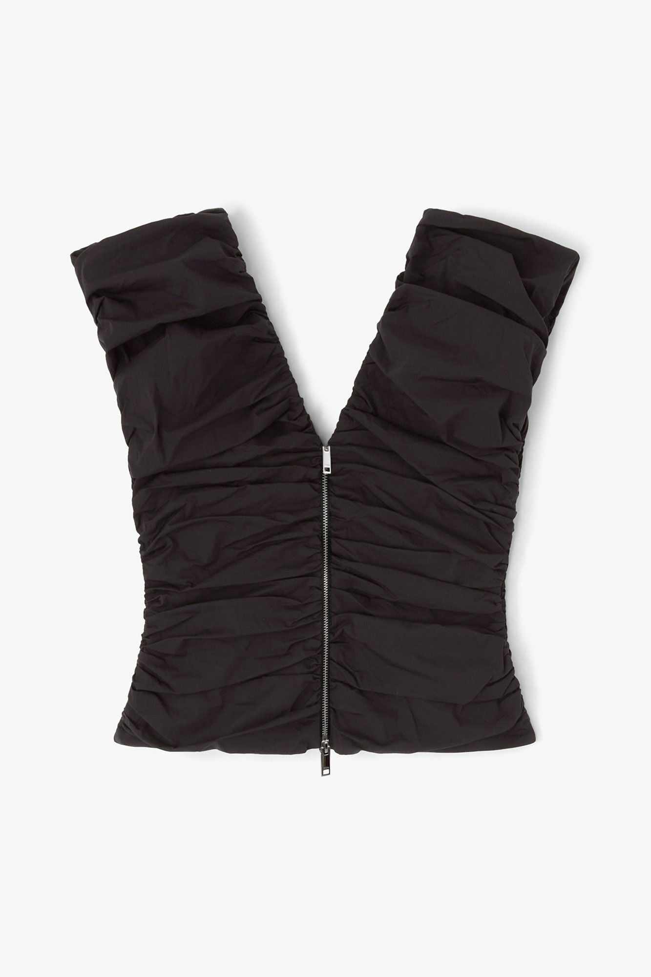 GANNI Stretch Cotton Ruched Top | Black LEO BOUTIQUE