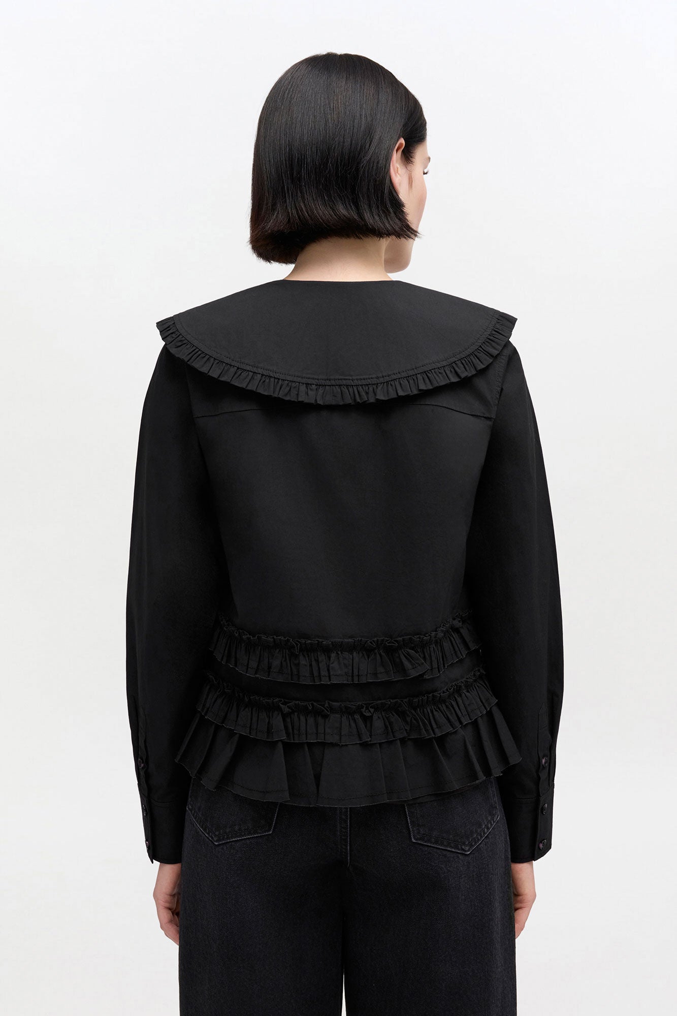 LEO BOUTIQUE Stretch Cotton Shirt w/ Frills | Snow White GANNI 