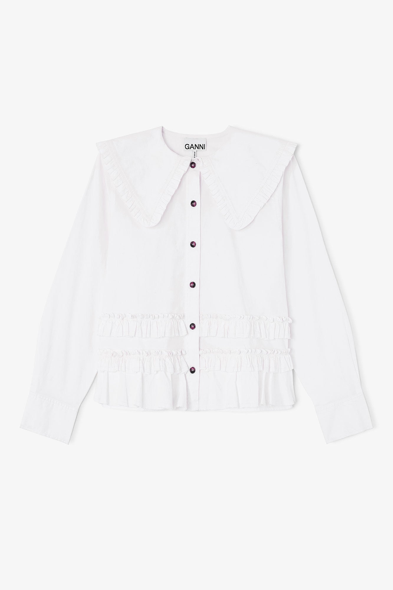 LEO BOUTIQUE Stretch Cotton Shirt w/ Frills | Snow White GANNI 