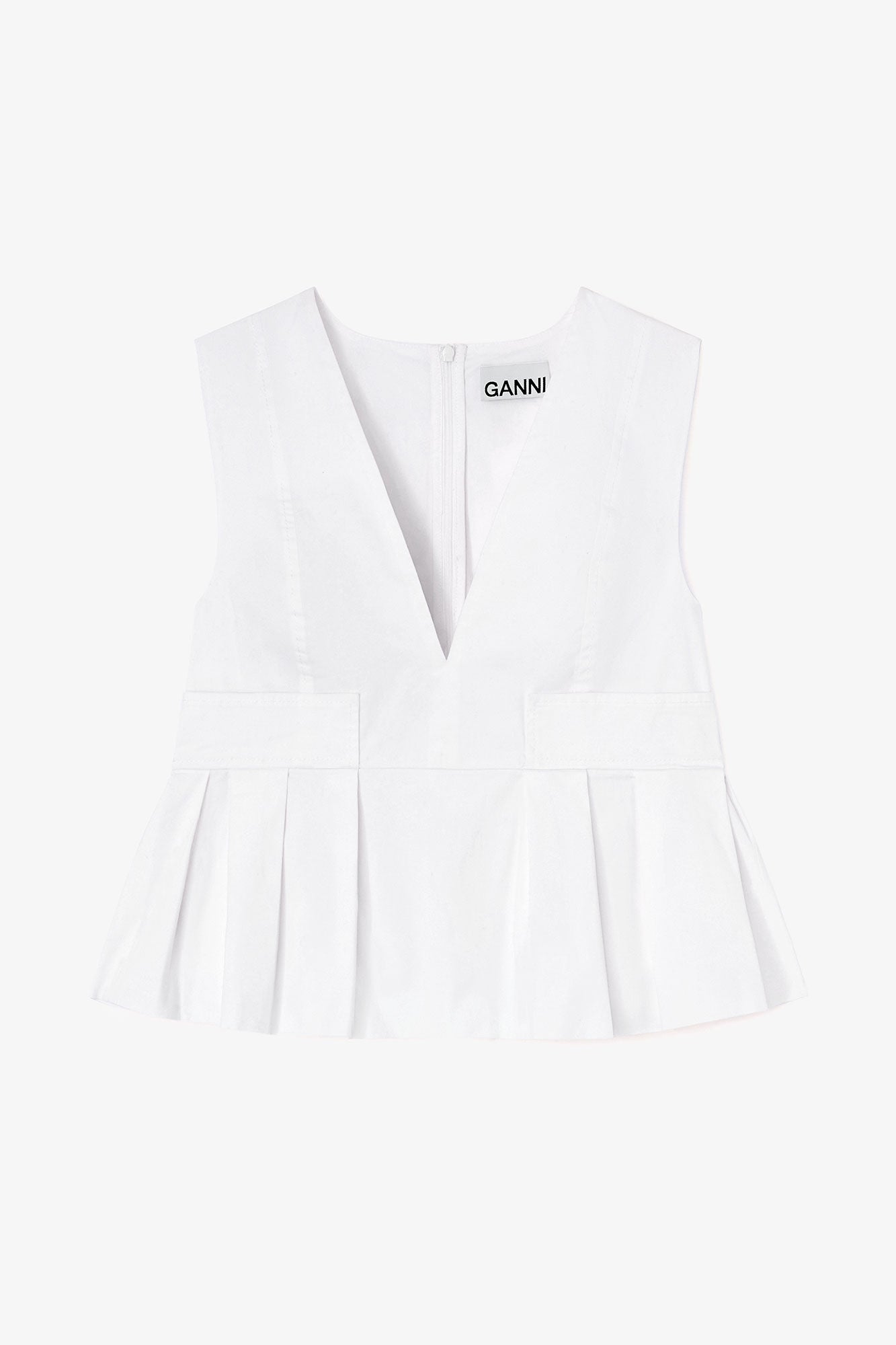 LEO BOUTIQUE Stretch Cotton V-Neck Pocket Blouse | White GANNI