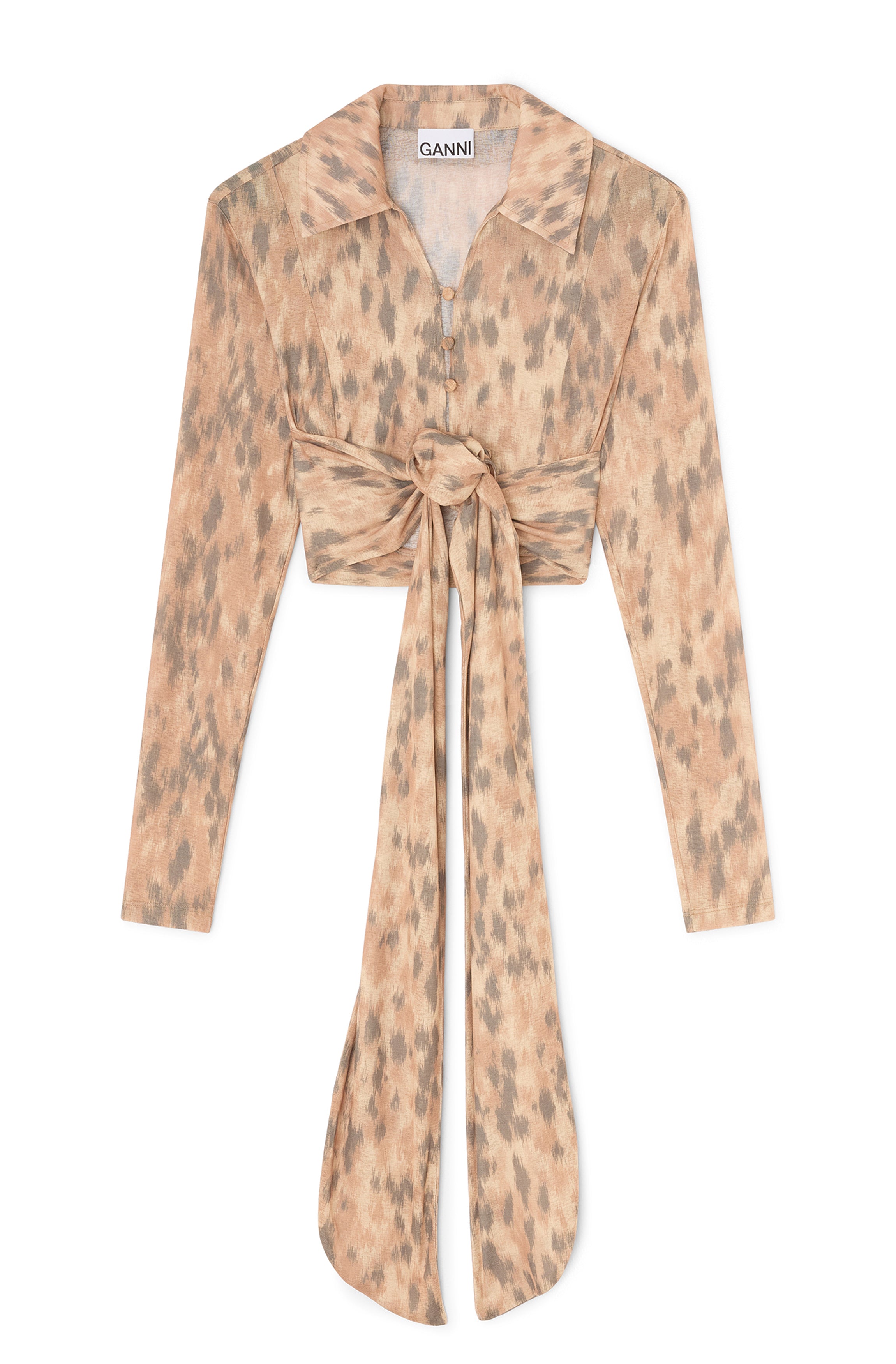 LEO BOUTIQUE Printed Marl Mesh Tie Blouse | Burro GANNI