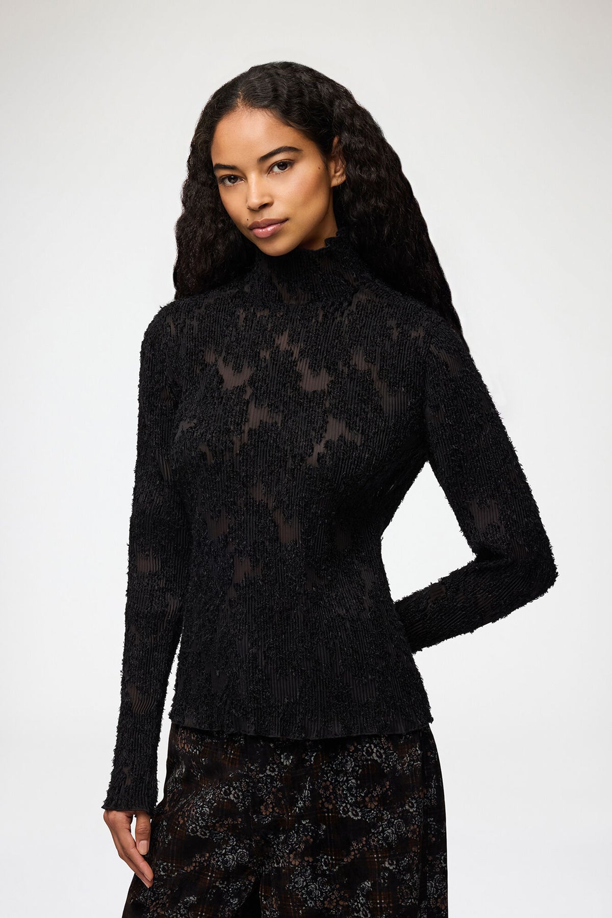 LEO BOUTIQUE Pleated Fil Coupe Turtleneck | Black GANNI