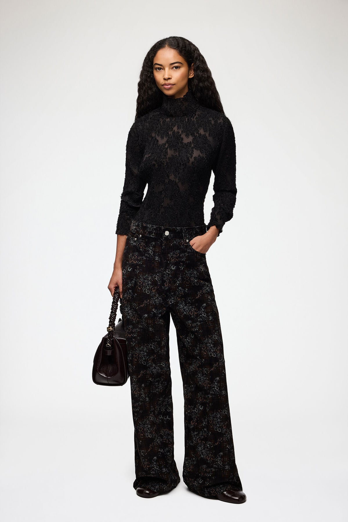 LEO BOUTIQUE Pleated Fil Coupe Turtleneck | Black GANNI