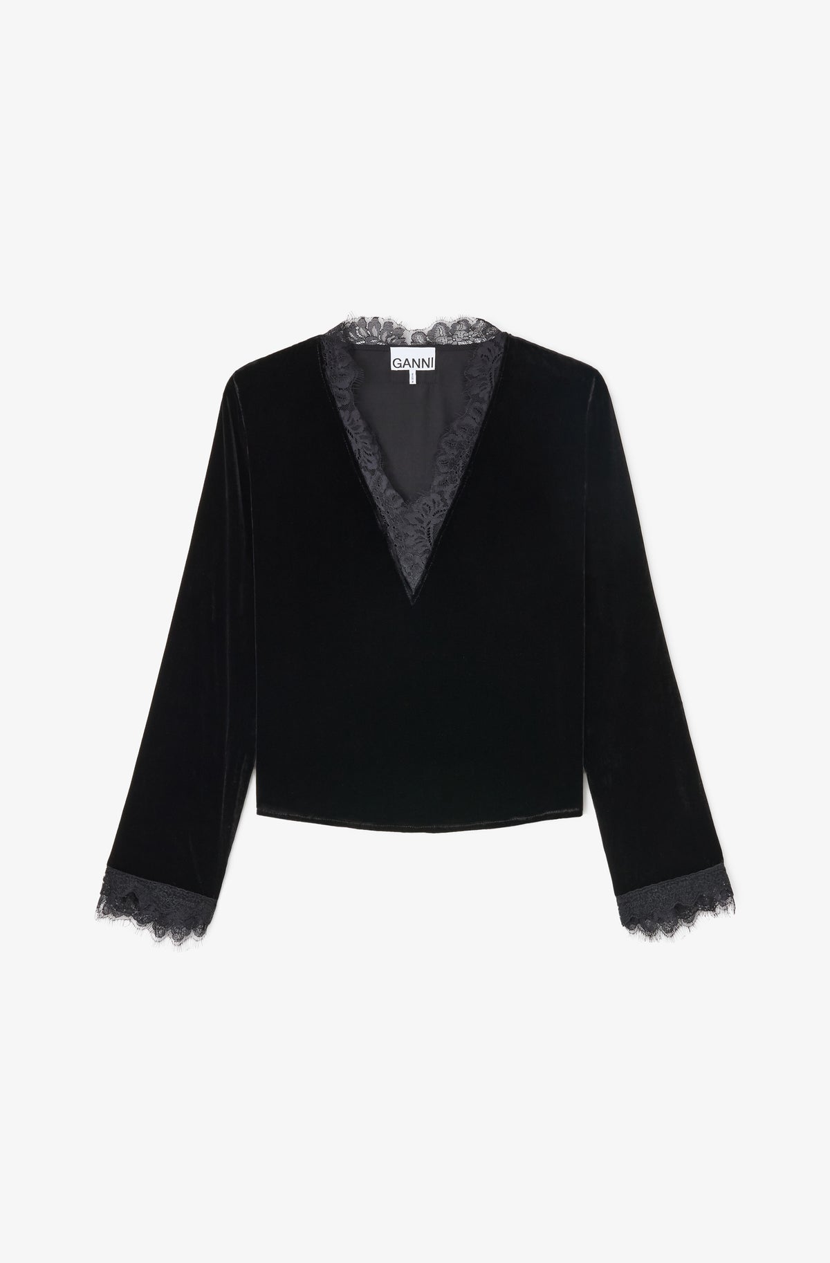 LEO BOUTIQUE Viscose Silk Velvet Long Sleeve Blouse | Black GANNI