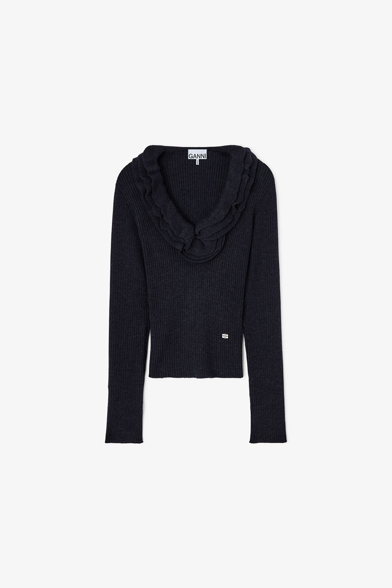 LEO BOUTIQUE Ribbed Merino Frill Top | Phantom GANNI 