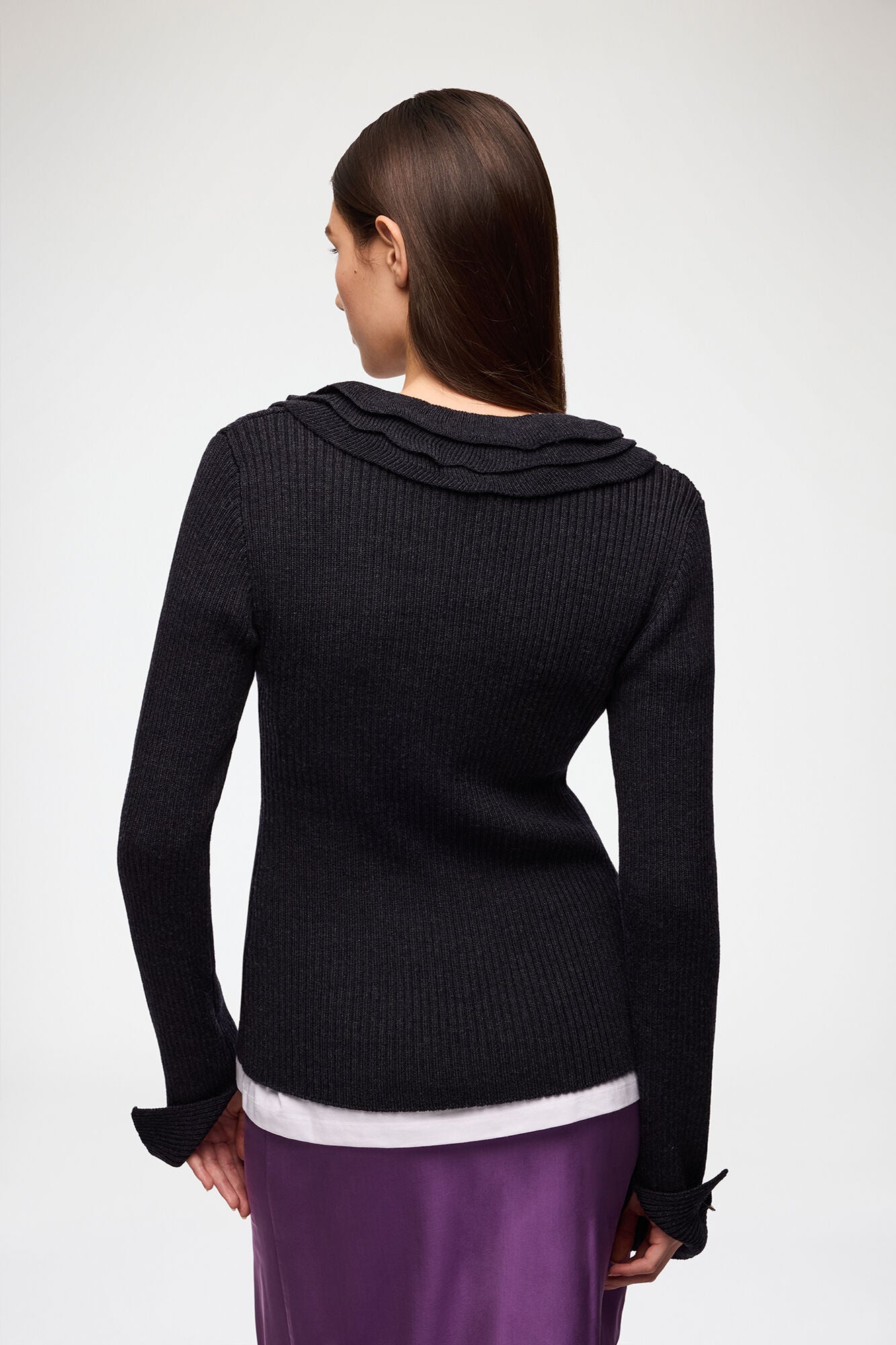LEO BOUTIQUE Ribbed Merino Frill Top | Phantom GANNI 