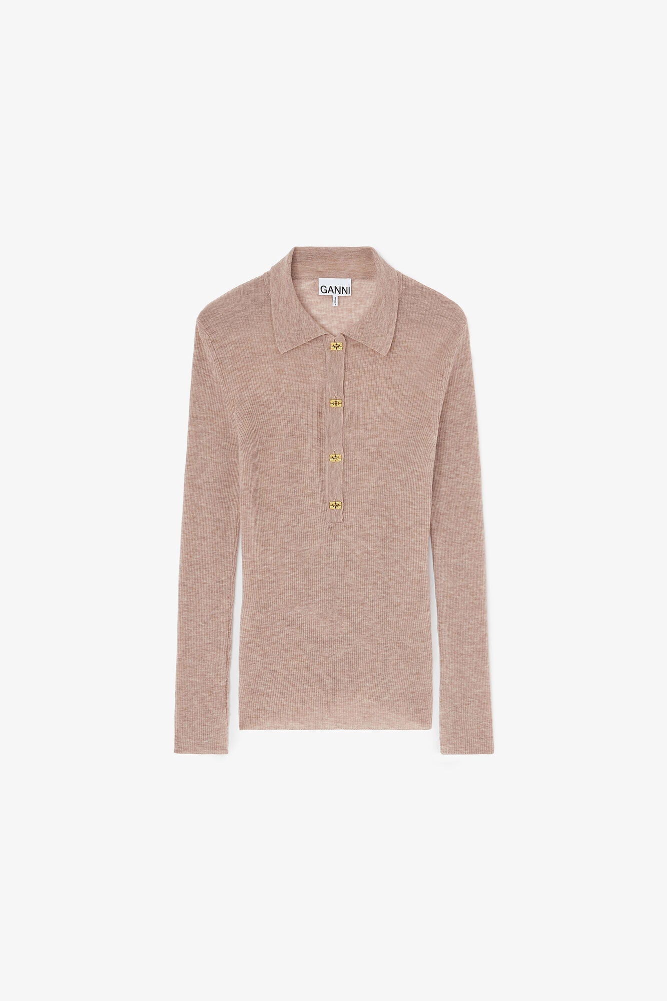 LEO BOUTIQUE Sheer Wool Ribbed Polo | Safari GANNI