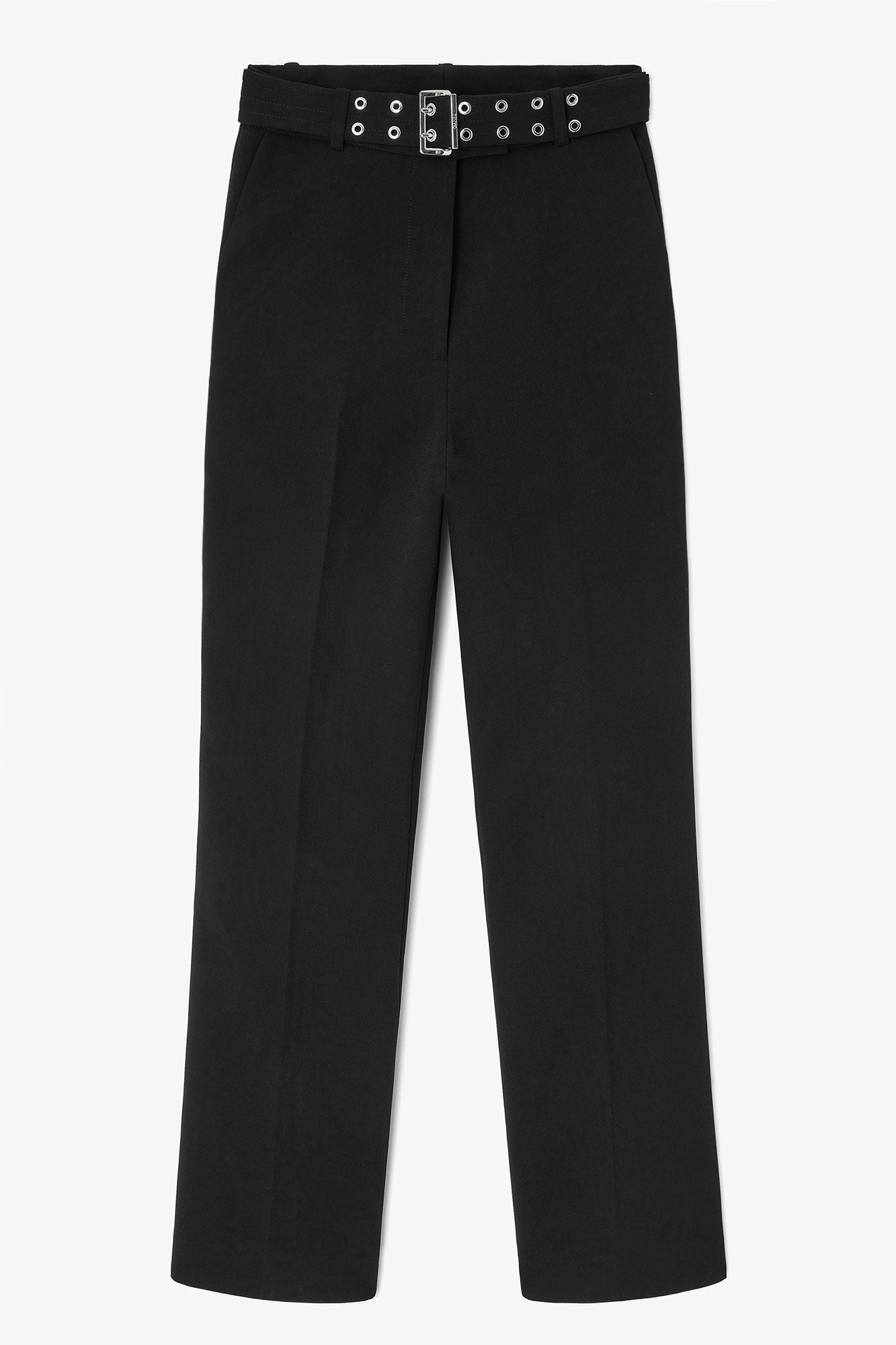 GANNI Bonded Crepe Belted Pant | Black LEO BOUTIQUE