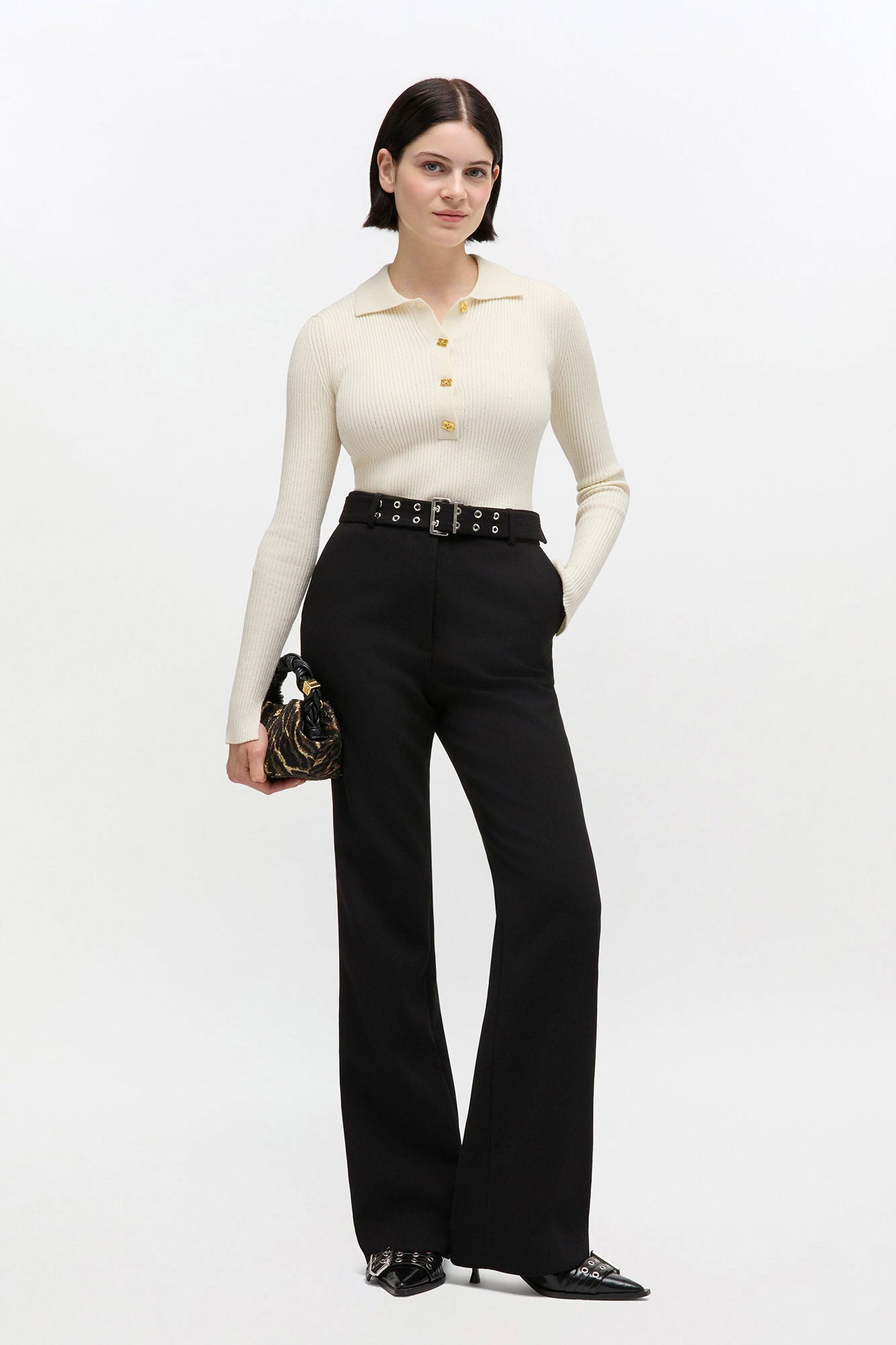 GANNI Bonded Crepe Belted Pant | Black LEO BOUTIQUE