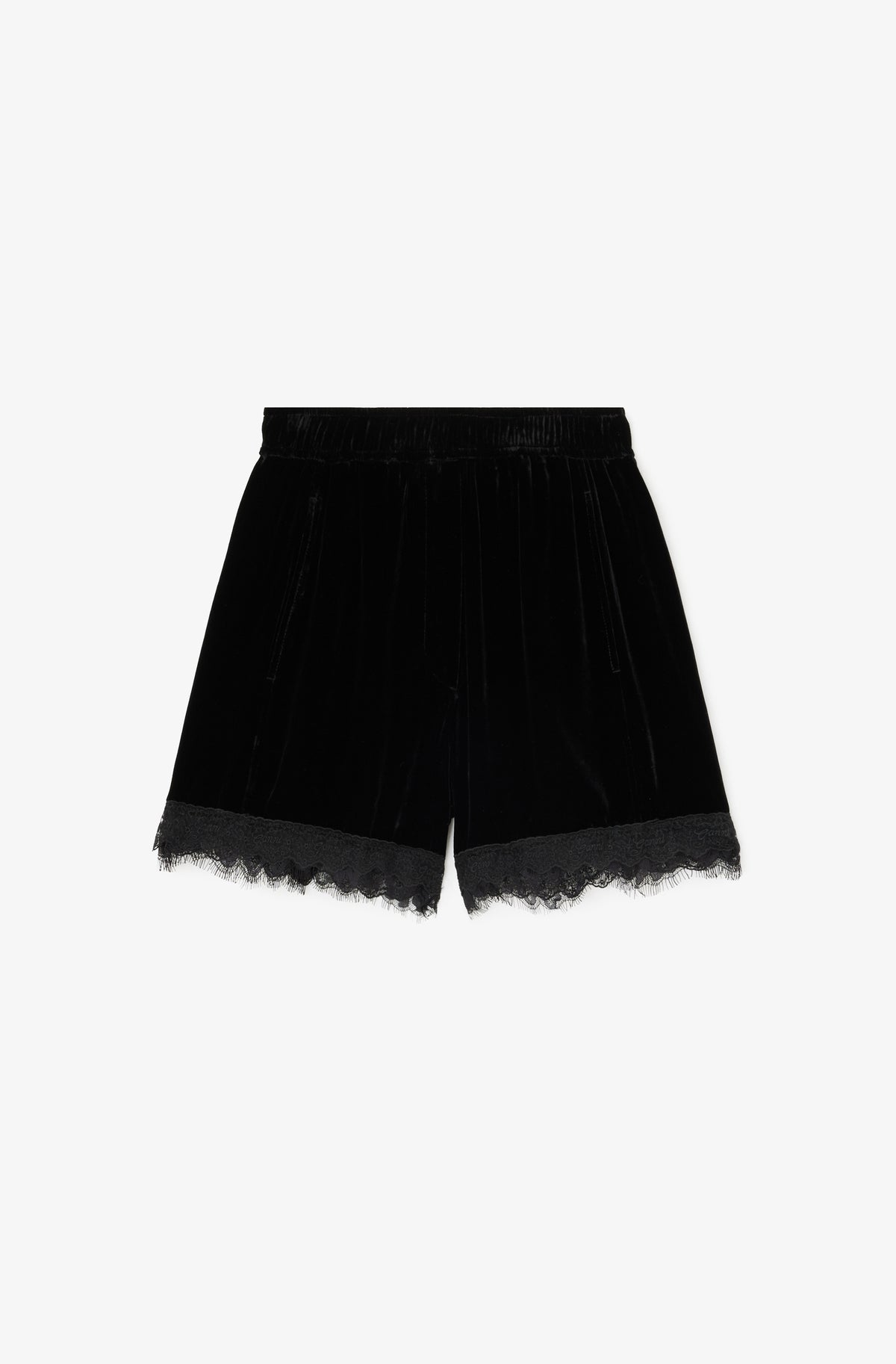 LEO BOUTIQUE Viscose Silk Velvet Lace Shorts | Black GANNI