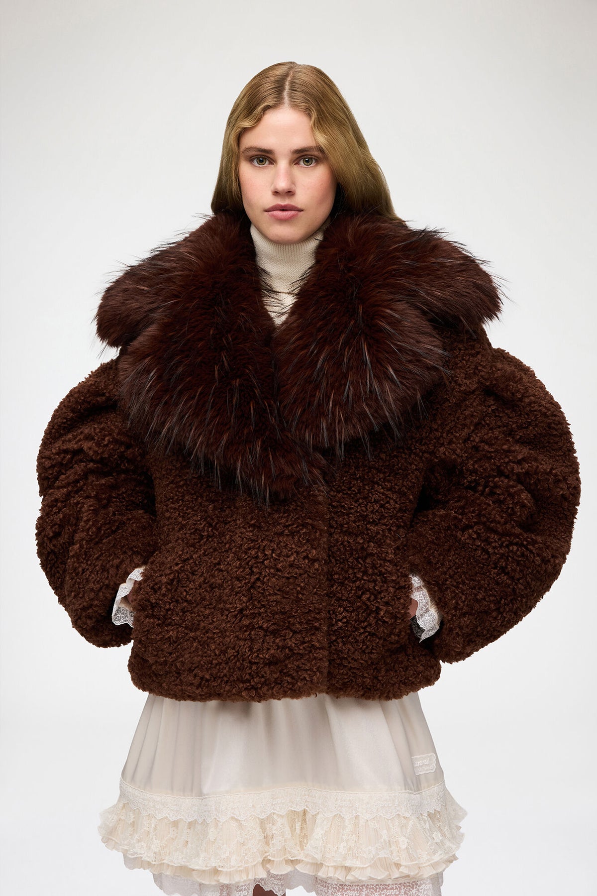 LEO BOUTIQUE Alternative Shearling Jacket | Chocolate Brown GANNI