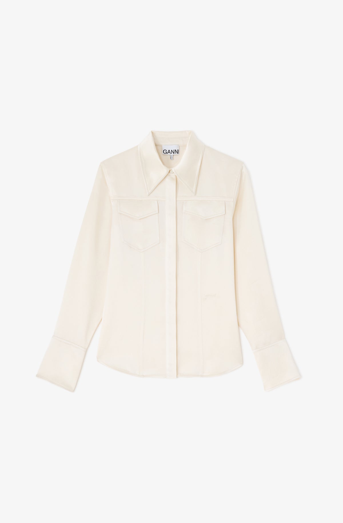 LEO BOUTIQUE Fluid Satin Western Shirt | Egret GANNI