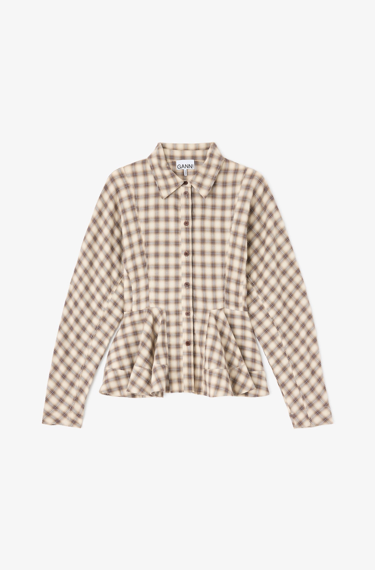 LEO BOUTIQUE Light Check Flannel Peplum Shirt | Oyster Gray GANNI
