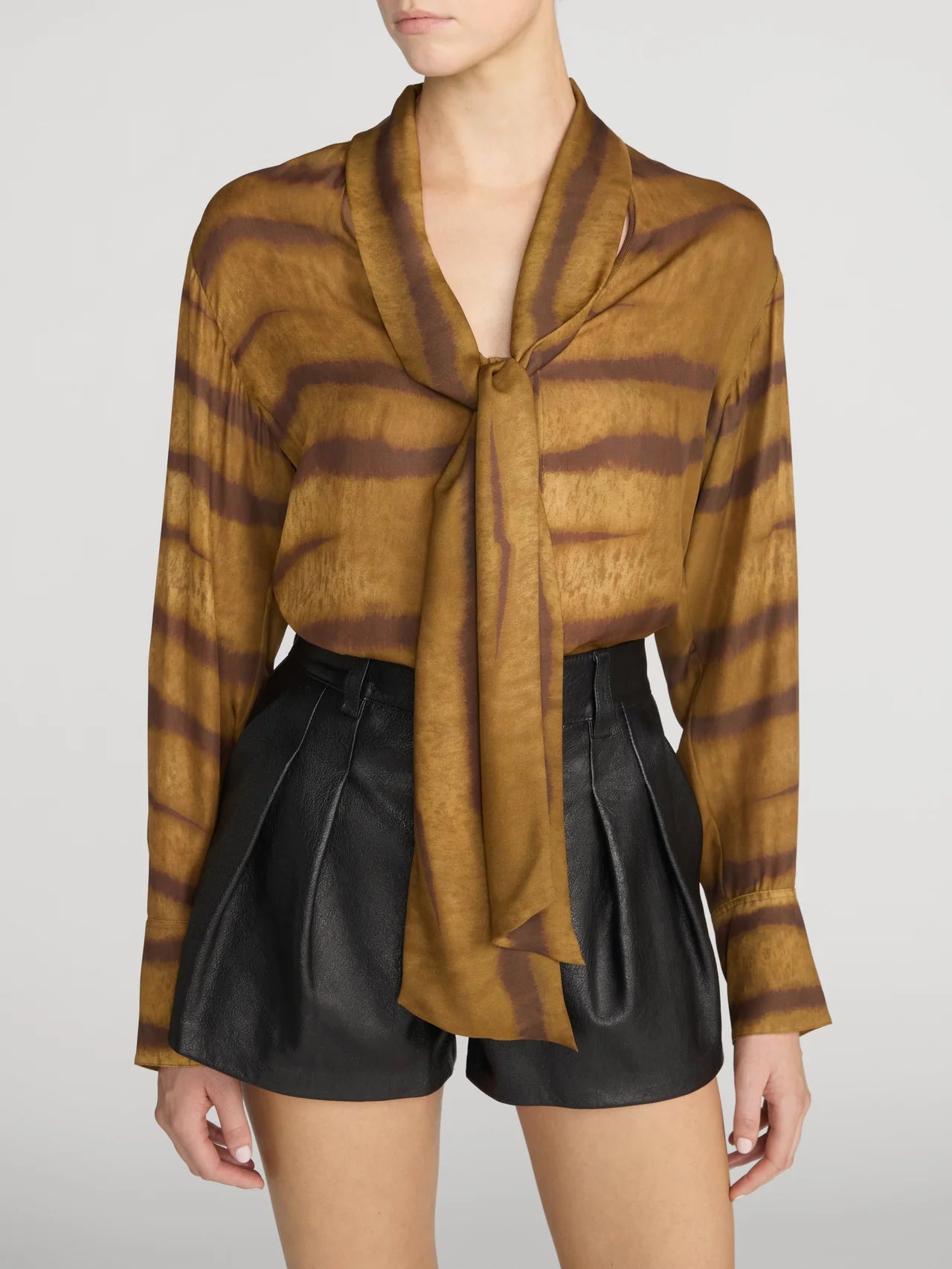 LEO BOUTIQUE The Silk Oversized Tie Shirt | Light Tiger Multi FRAME DENIM