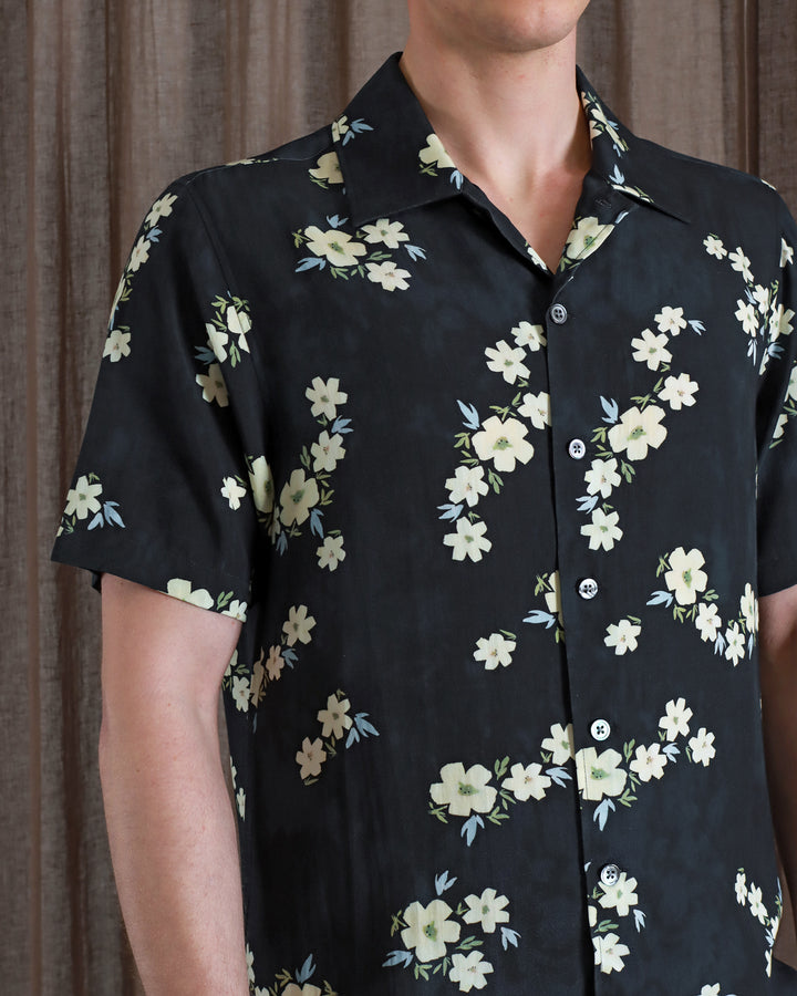 FAR AFIELD Busey Short Sleeve Shirt | Navy Iris/Floral Print LEO BOUTIQUE