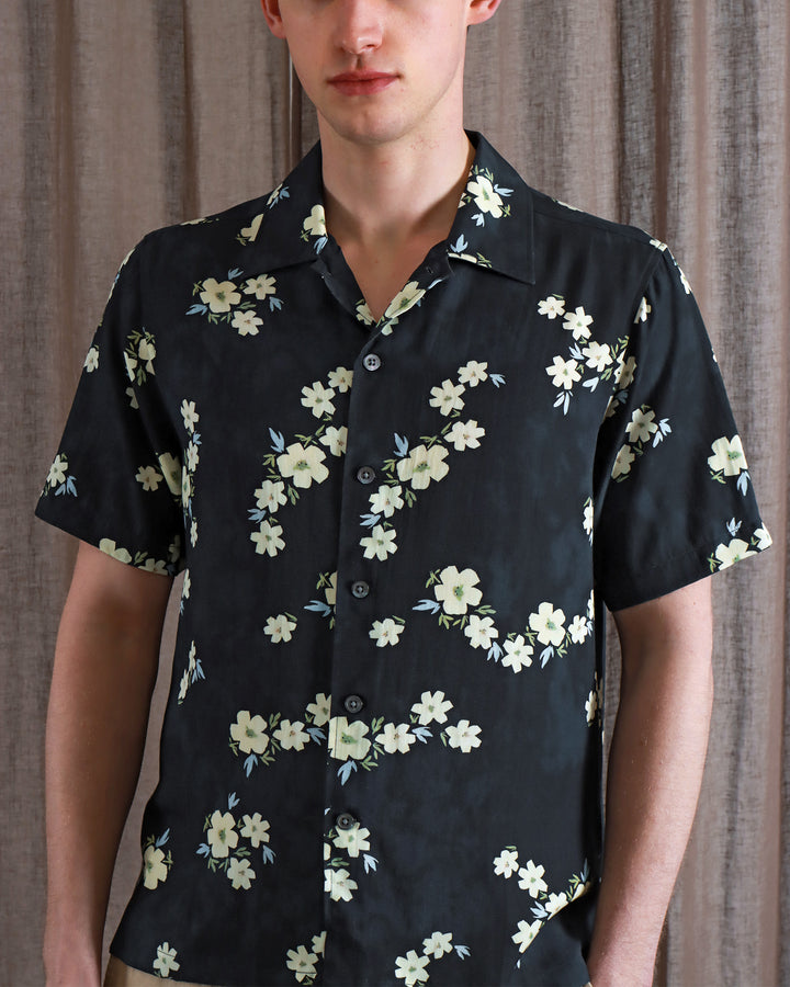 FAR AFIELD Busey Short Sleeve Shirt | Navy Iris/Floral Print LEO BOUTIQUE
