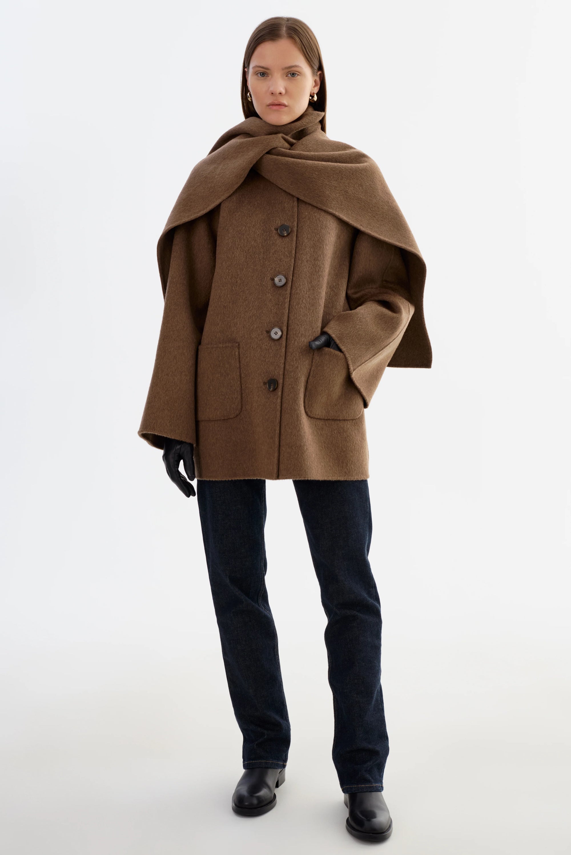 LEO BOUTIQUE Anca Scarf Coat | Heather Brown LAMARQUE