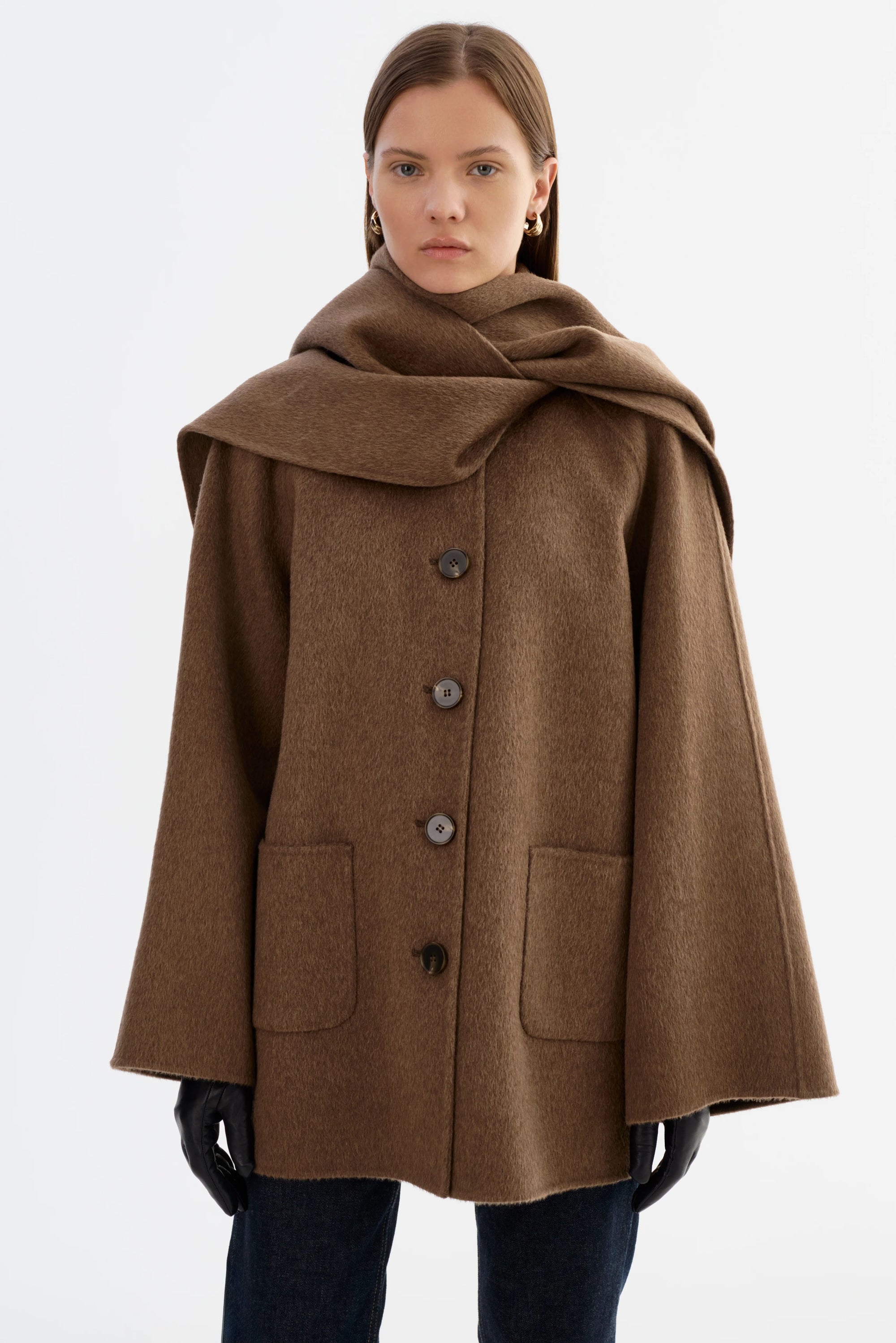 LEO BOUTIQUE Anca Scarf Coat | Heather Brown LAMARQUE