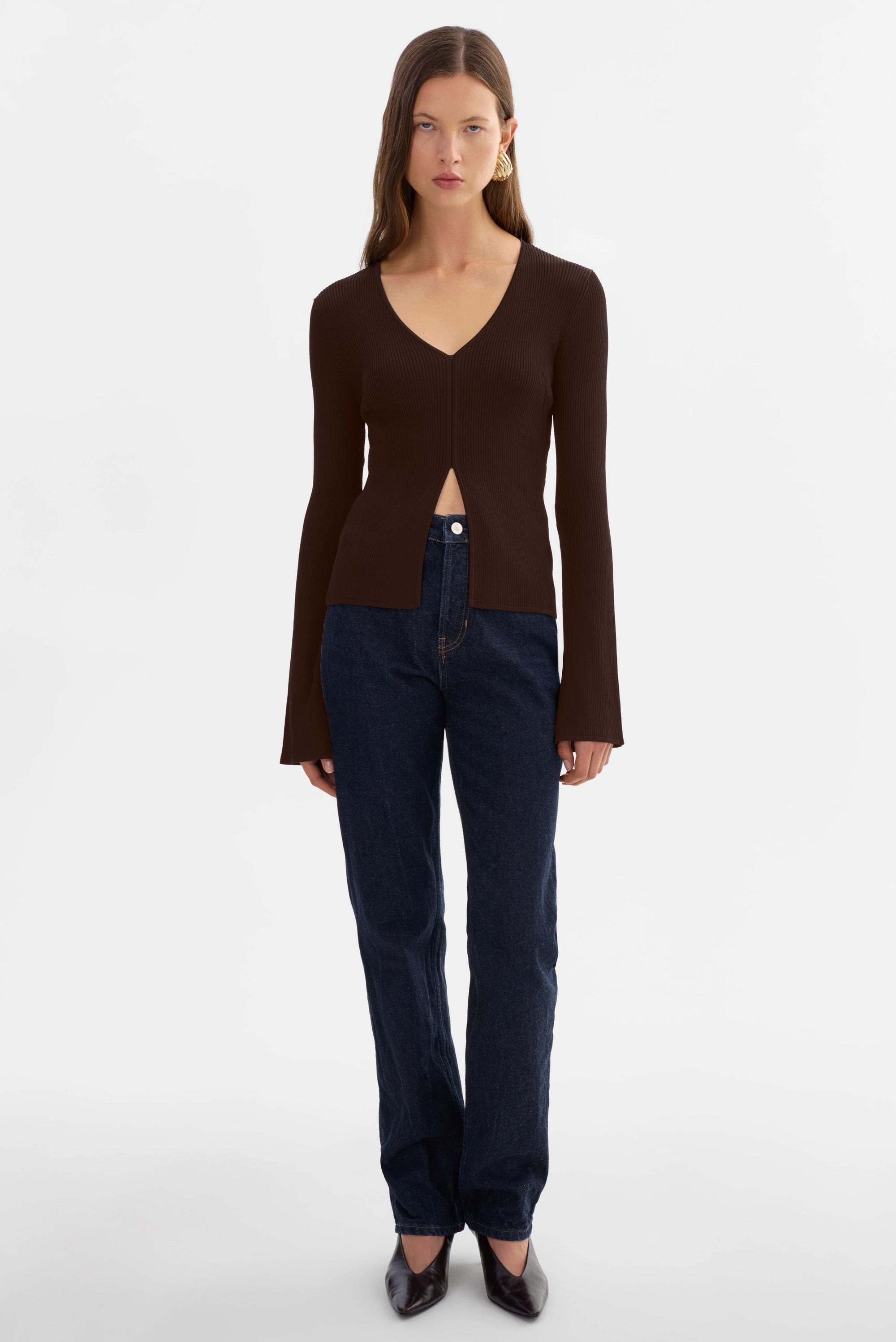 LEO BOUTIQUE | Aracelli V-Neck Top | Dark Brown LAMARQUE