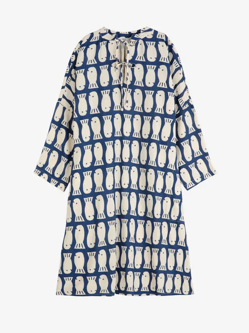 BOBO CHOSES Lucky Fish Print Viscose Tunic Dress | Blue LEO BOUTIQUE