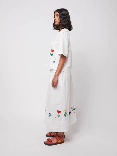 BOBO CHOSES Garden Embroidery Poplin Skirt | White LEO BOUTIQUE