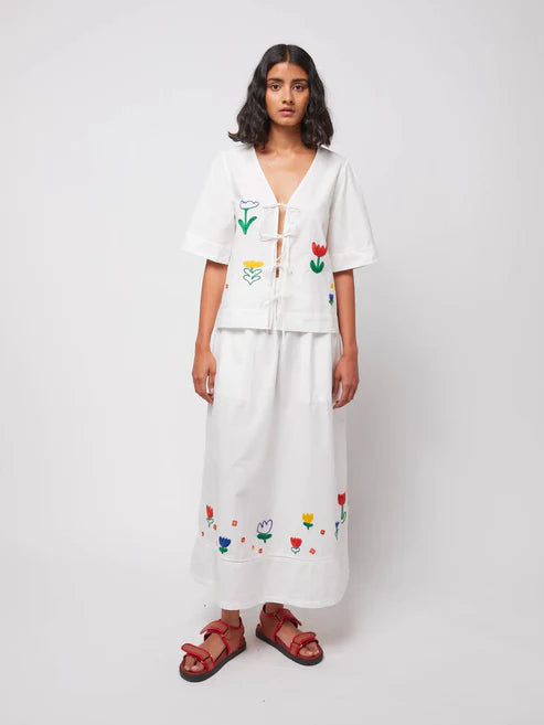 BOBO CHOSES Garden Embroidery Poplin Skirt | White LEO BOUTIQUE