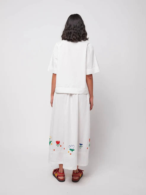 BOBO CHOSES Garden Embroidery Poplin Skirt | White LEO BOUTIQUE