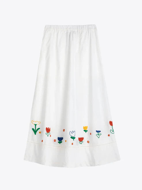 BOBO CHOSES Garden Embroidery Poplin Skirt | White LEO BOUTIQUE