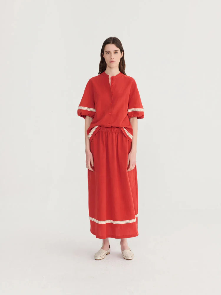 LEO BOUTIQUE Contrast Trim Puff Sleeve Shirt | Red BOBO CHOSES 