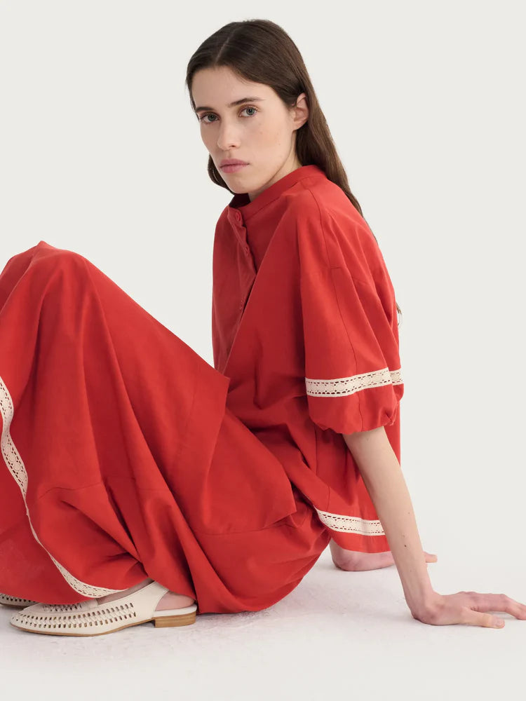 LEO BOUTIQUE Contrast Trim Puff Sleeve Shirt | Red BOBO CHOSES 