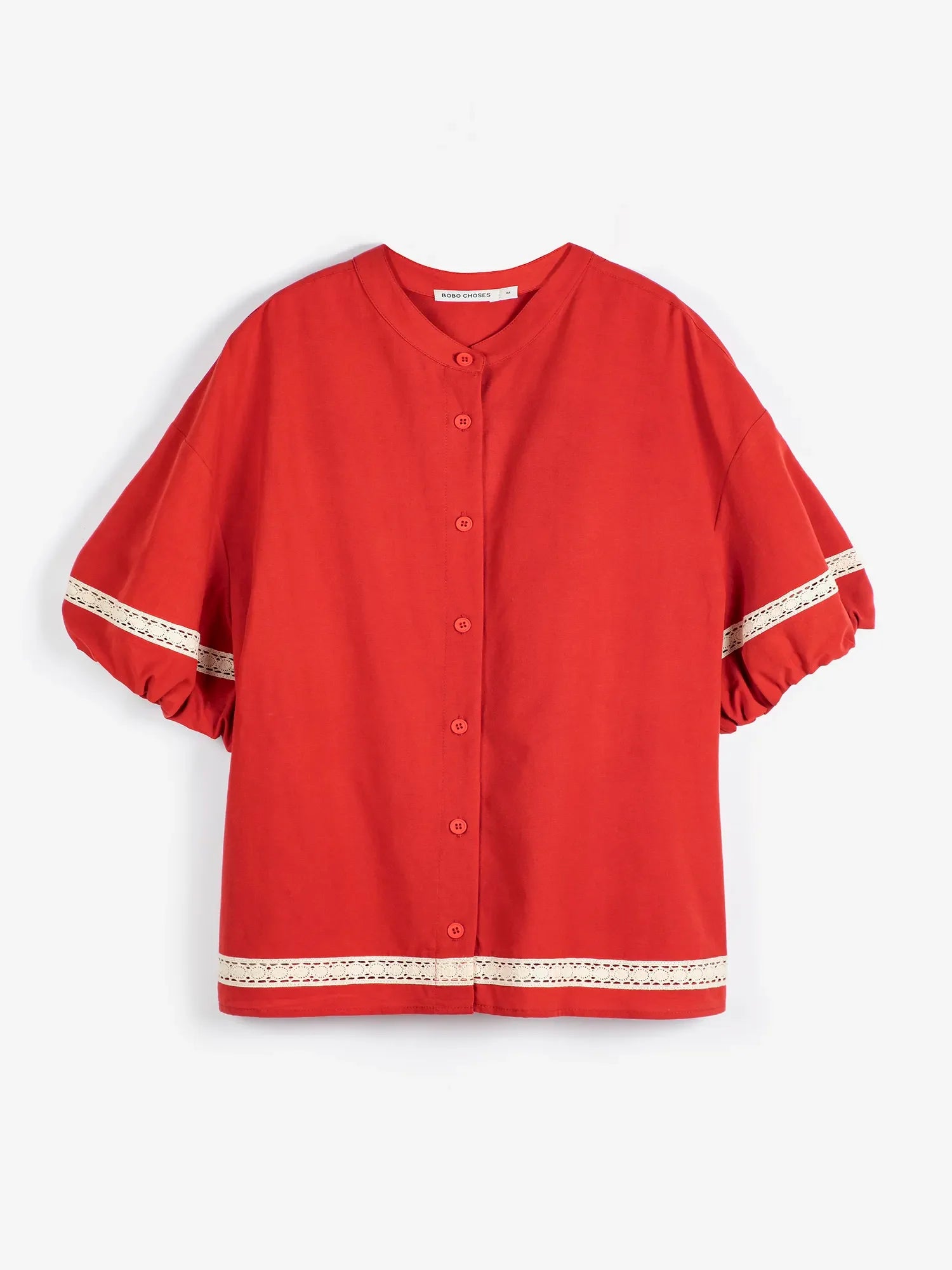 LEO BOUTIQUE Contrast Trim Puff Sleeve Shirt | Red BOBO CHOSES 