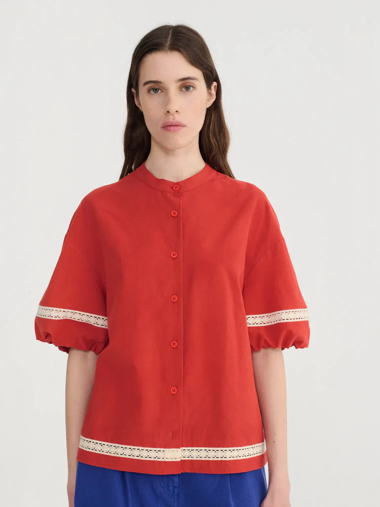 LEO BOUTIQUE Contrast Trim Puff Sleeve Shirt | Red BOBO CHOSES 