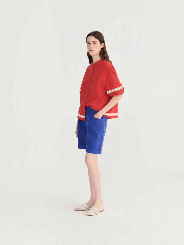 LEO BOUTIQUE Contrast Trim Puff Sleeve Shirt | Red BOBO CHOSES 