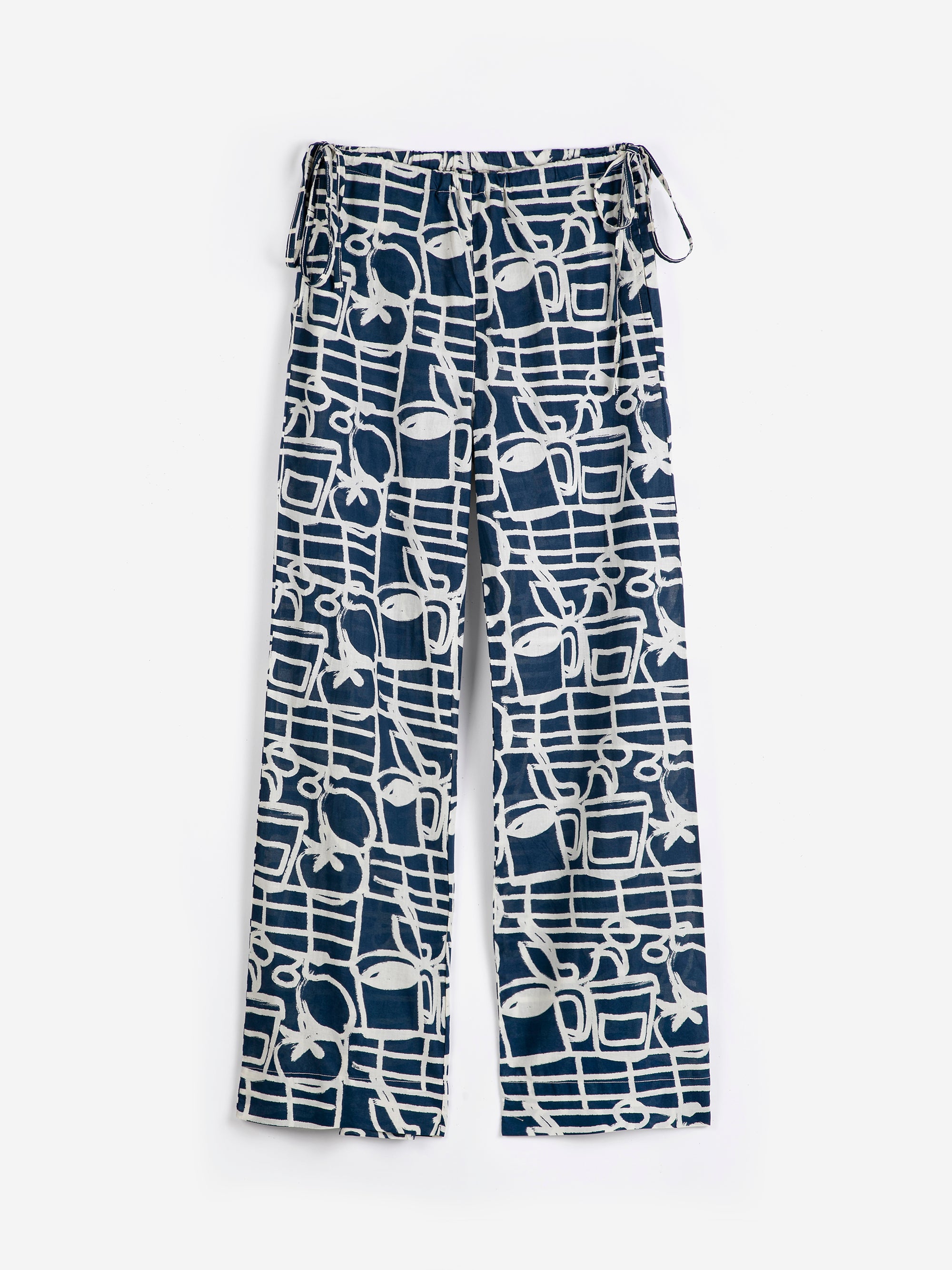 LEO BOUTIQUE Cookery Festival Pattern Wide Leg Trousers | Navy BOBO CH…