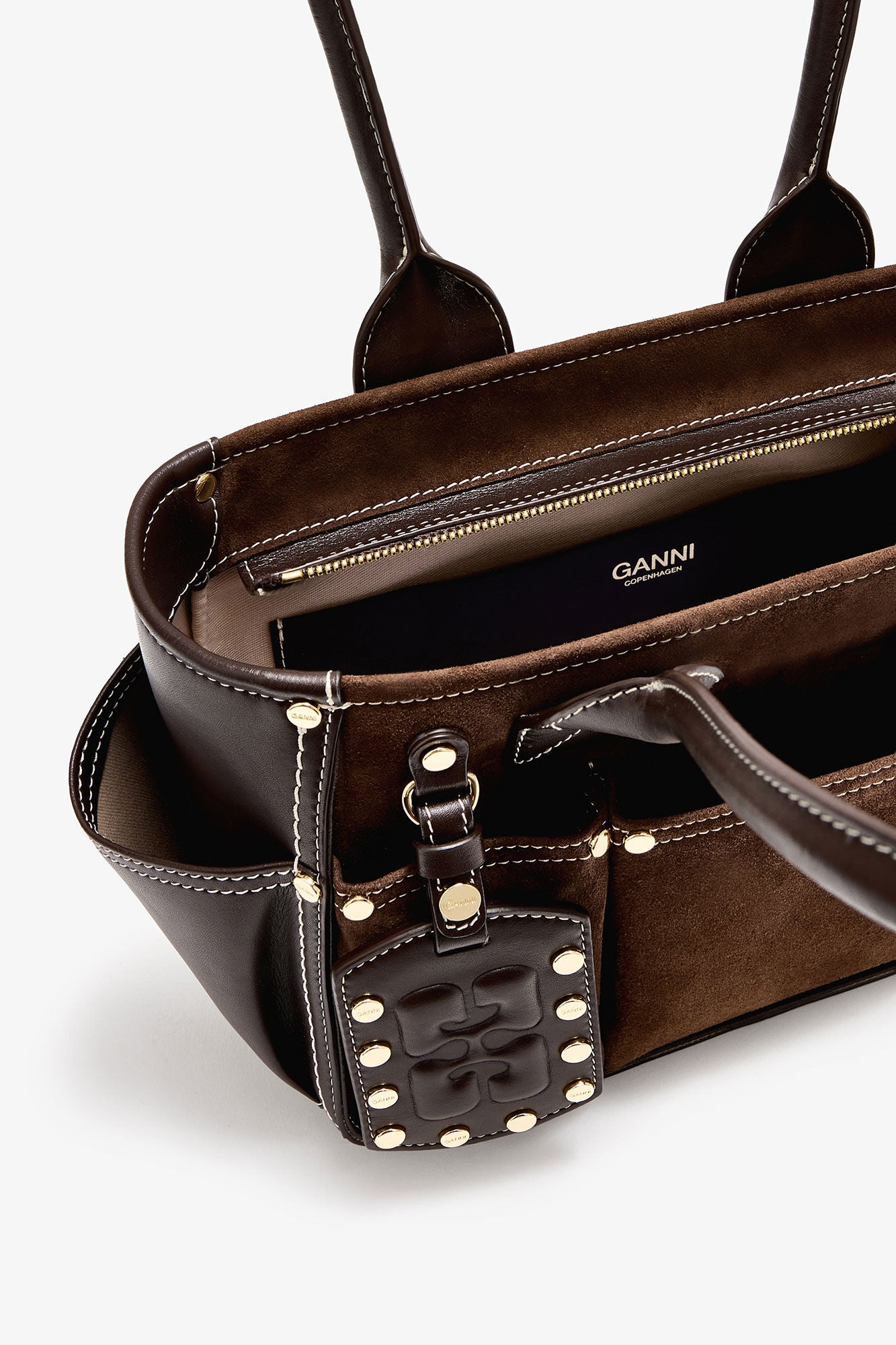 LEO BOUTIQUE Posy Small Recycled Suede Bag | Chicory Coffee GANNI