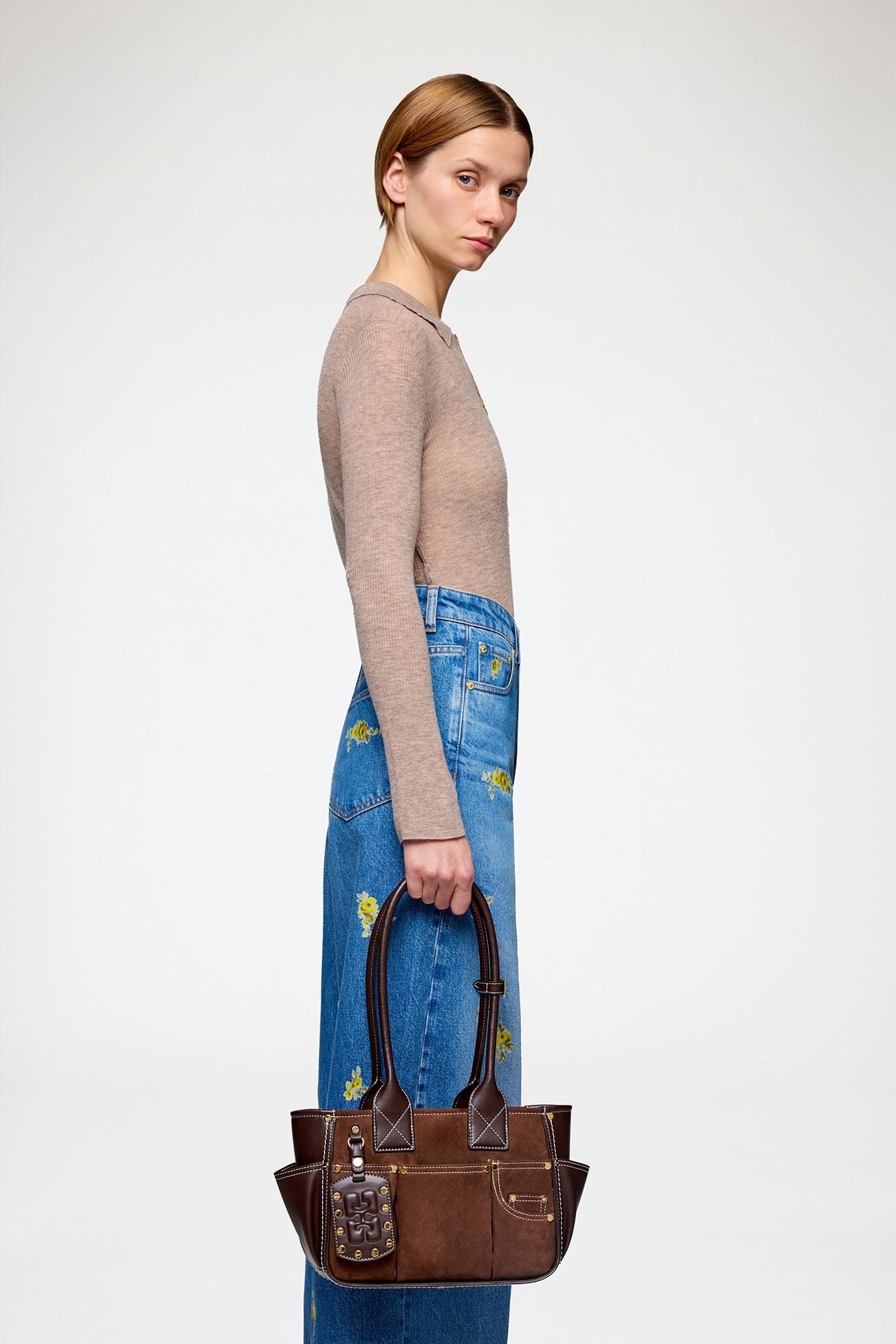 LEO BOUTIQUE Posy Small Recycled Suede Bag | Chicory Coffee GANNI