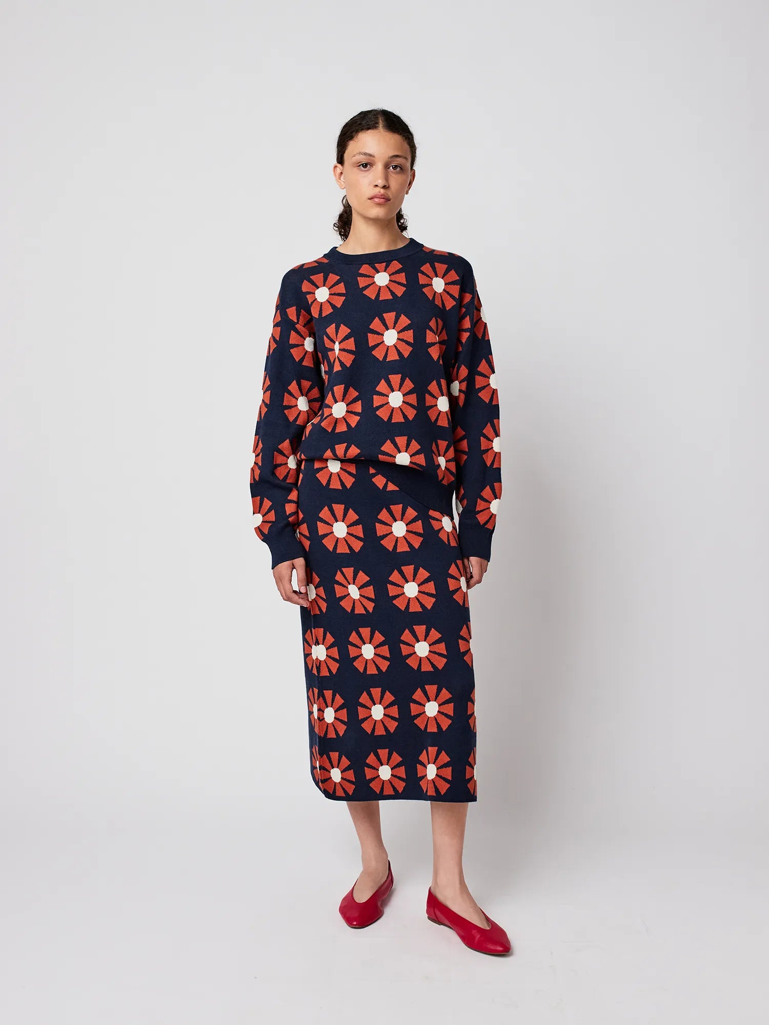 LEO BOUTIQUE Flower Jacquard Midi Knit Skirt BOBO CHOSES