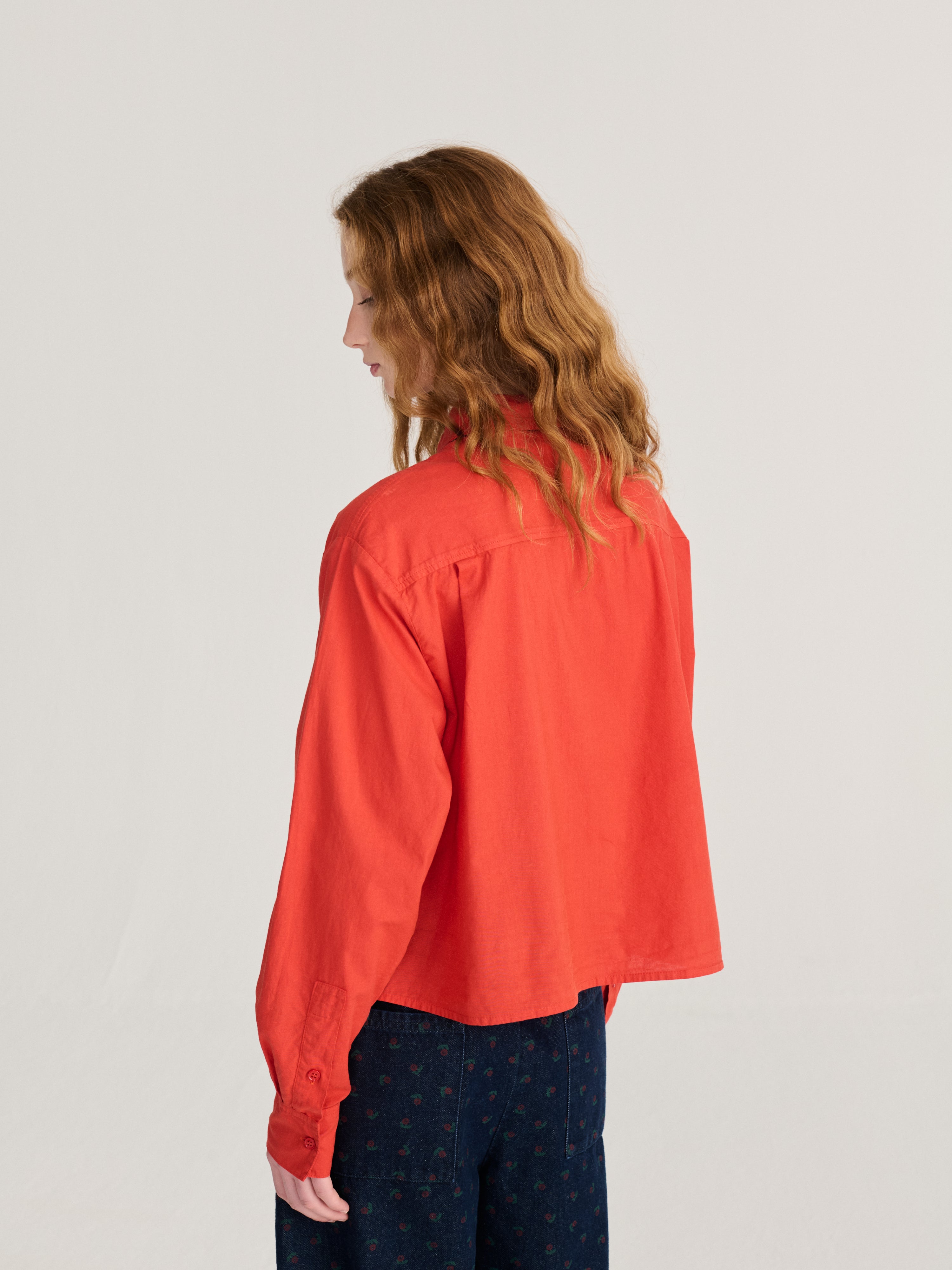 LEO BOUTIQUE Vibrant Flower Embroidery Poplin Shirt | Red BOBO CHOSES