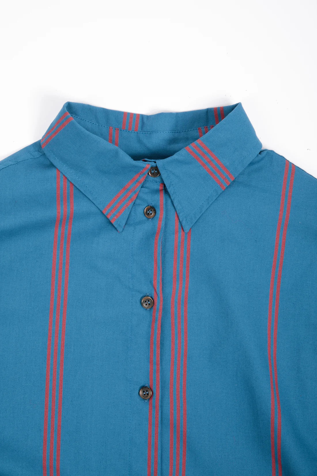 Triple Striped All Over Poplin Shirt | Prussian Blue