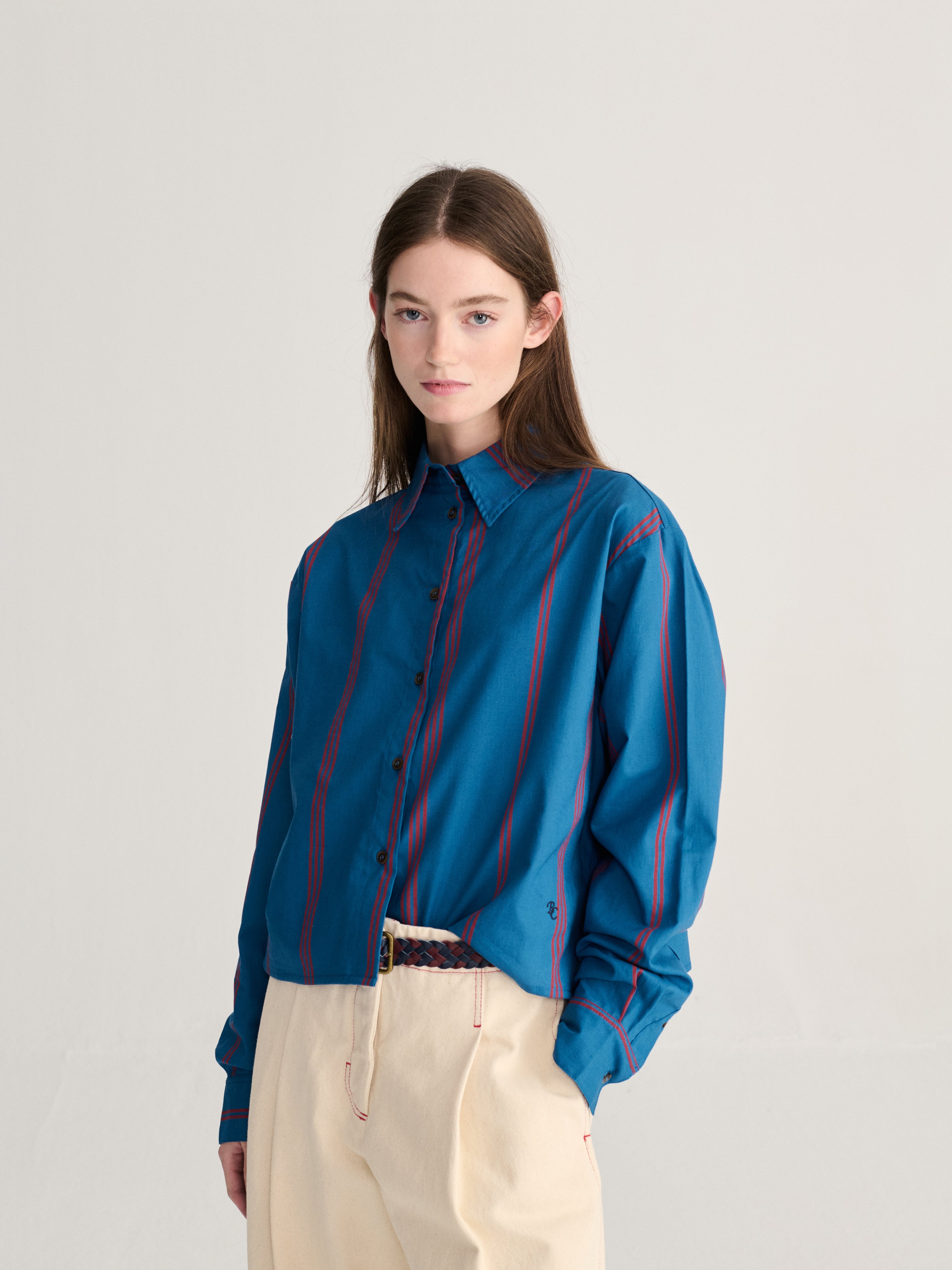 LEO BOUTIQUE Triple Striped All Over Poplin Shirt | Prussian Blue BOBO CHOSES